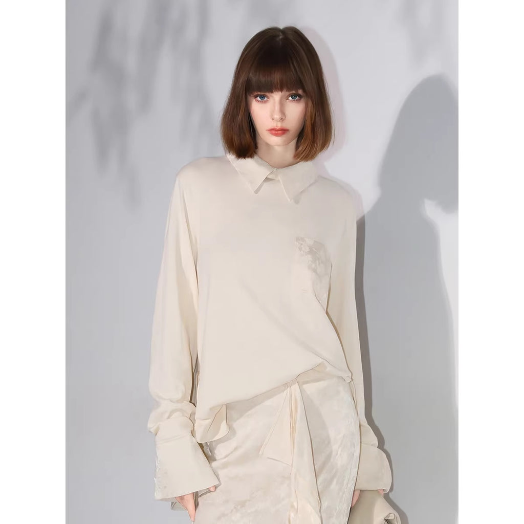 COCOBELLA_Soft_Cotton_Blend_Jacquard_Chest_Pocket_Straight_Fit_Office_Long_Sleeve_Shirts_MISSTT