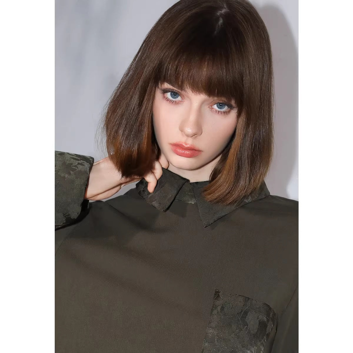 COCOBELLA_Soft_Cotton_Blend_Jacquard_Chest_Pocket_Straight_Fit_Office_Long_Sleeve_Shirts_MISSTT