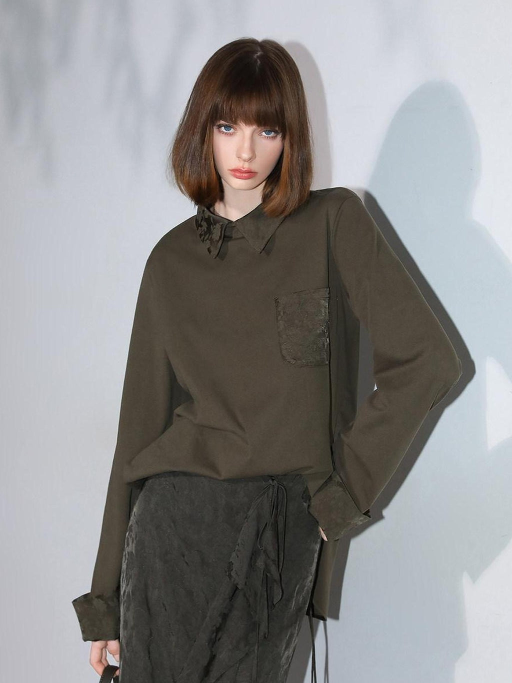 COCOBELLA Soft Cotton Blend Jacquard Chest Pocket Straight Fit Office Long Sleeve Shirts