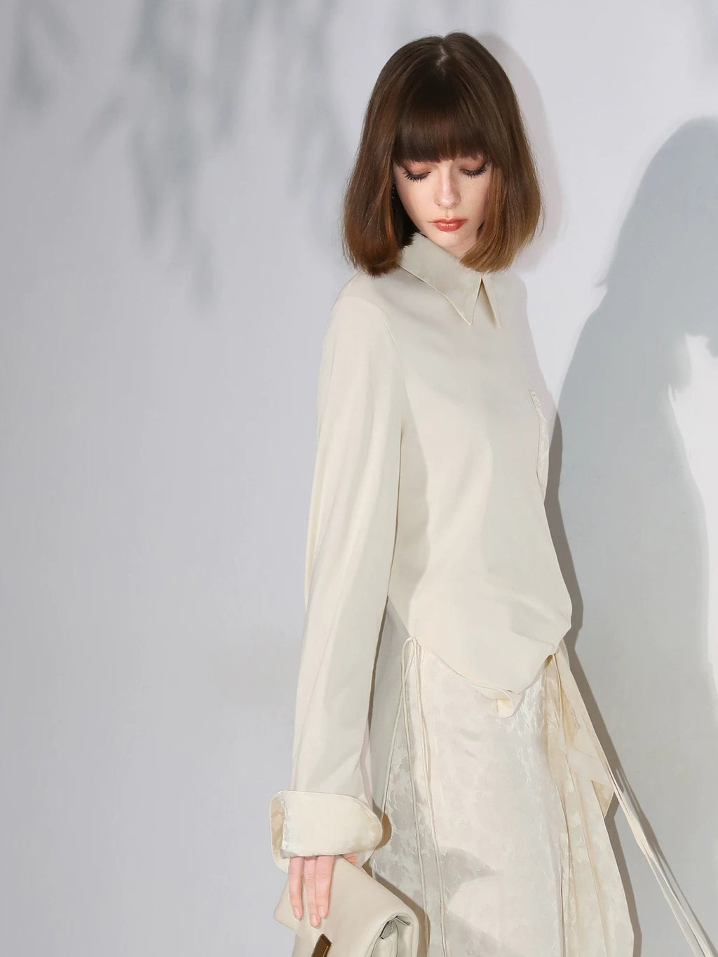 COCOBELLA Soft Cotton Blend Jacquard Chest Pocket Straight Fit Office Long Sleeve Shirts