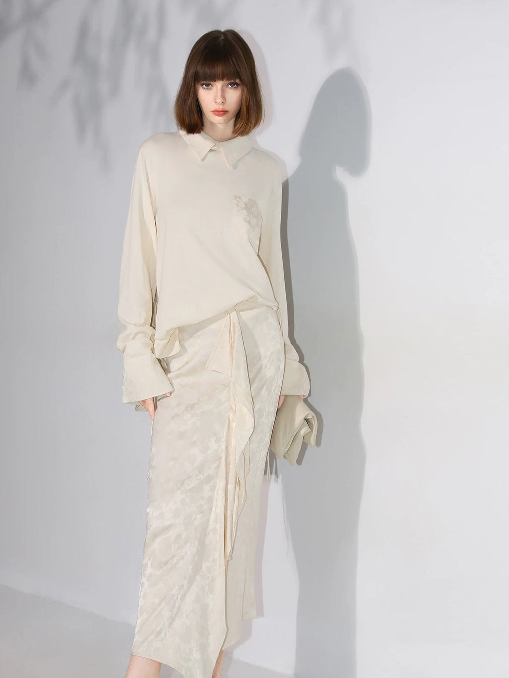 COCOBELLA Soft Cotton Blend Jacquard Chest Pocket Straight Fit Office Long Sleeve Shirts