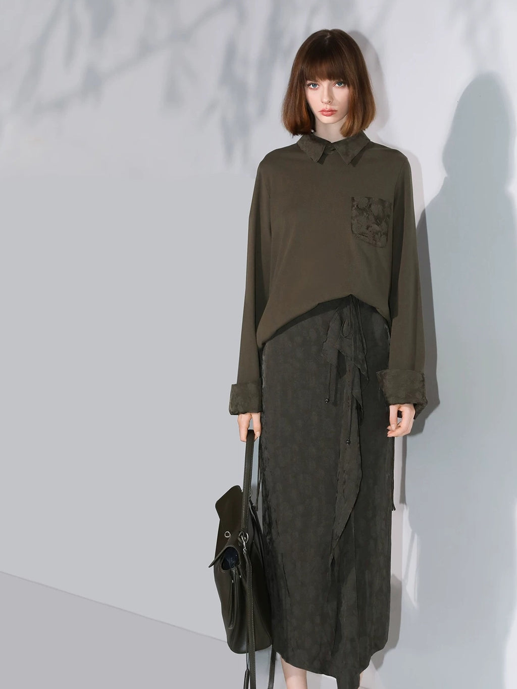 COCOBELLA Soft Cotton Blend Jacquard Chest Pocket Straight Fit Office Long Sleeve Shirts