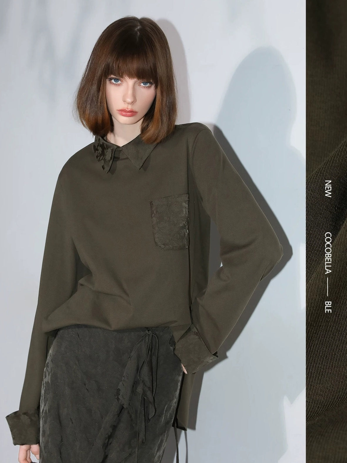 COCOBELLA Soft Cotton Blend Jacquard Chest Pocket Straight Fit Office Long Sleeve Shirts