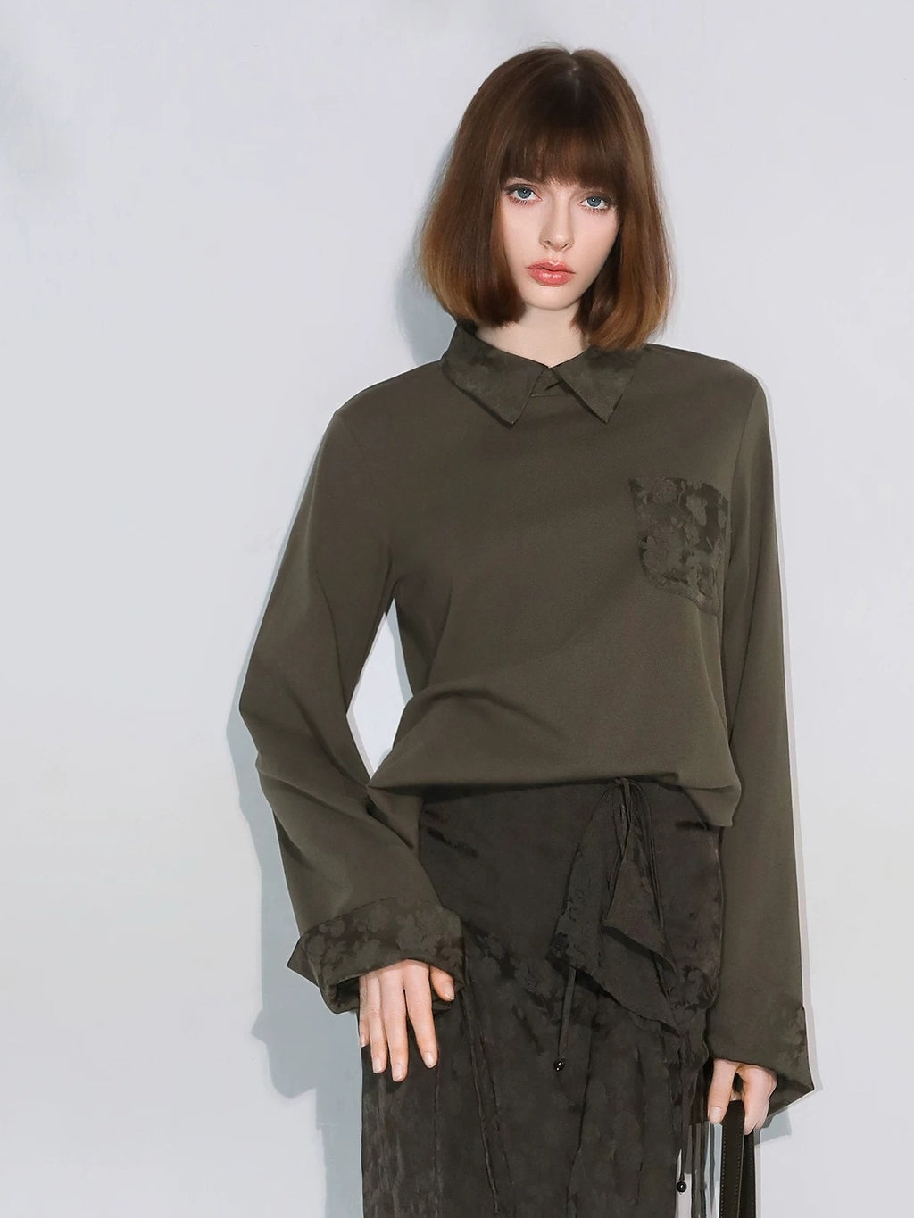 COCOBELLA Soft Cotton Blend Jacquard Chest Pocket Straight Fit Office Long Sleeve Shirts