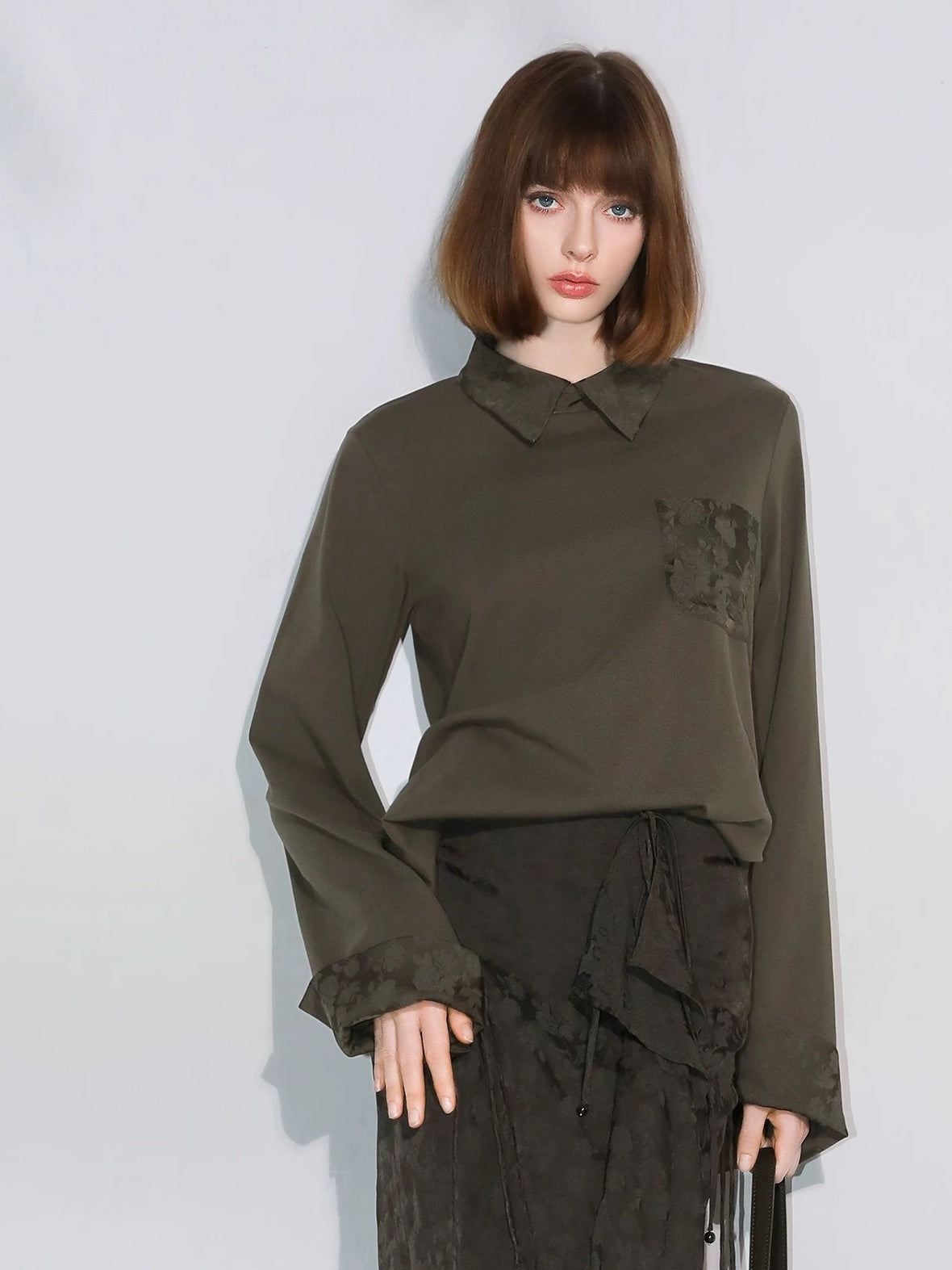 COCOBELLA Soft Cotton Blend Jacquard Chest Pocket Straight Fit Office Long Sleeve Shirts