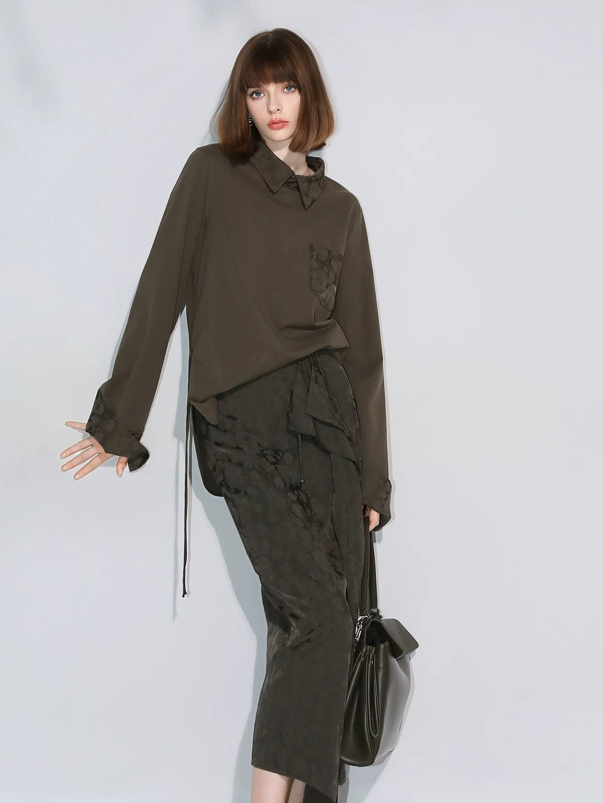 COCOBELLA Soft Cotton Blend Jacquard Chest Pocket Straight Fit Office Long Sleeve Shirts