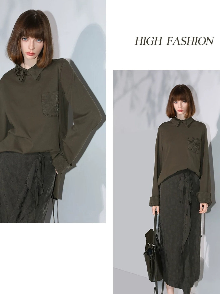 COCOBELLA Soft Cotton Blend Jacquard Chest Pocket Straight Fit Office Long Sleeve Shirts