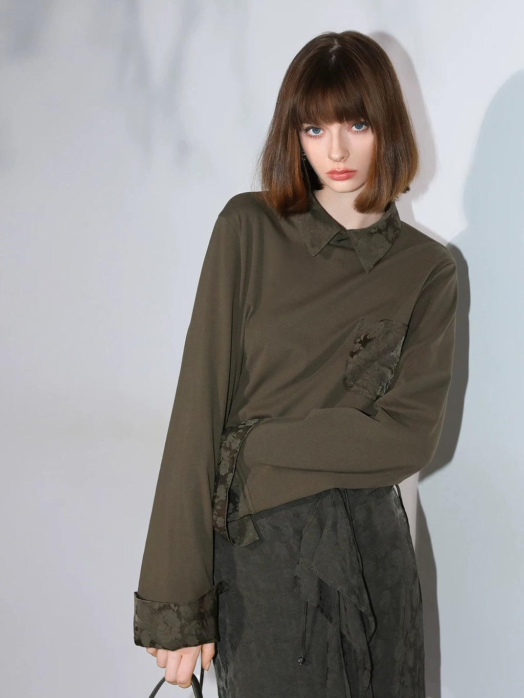 COCOBELLA Soft Cotton Blend Jacquard Chest Pocket Straight Fit Office Long Sleeve Shirts