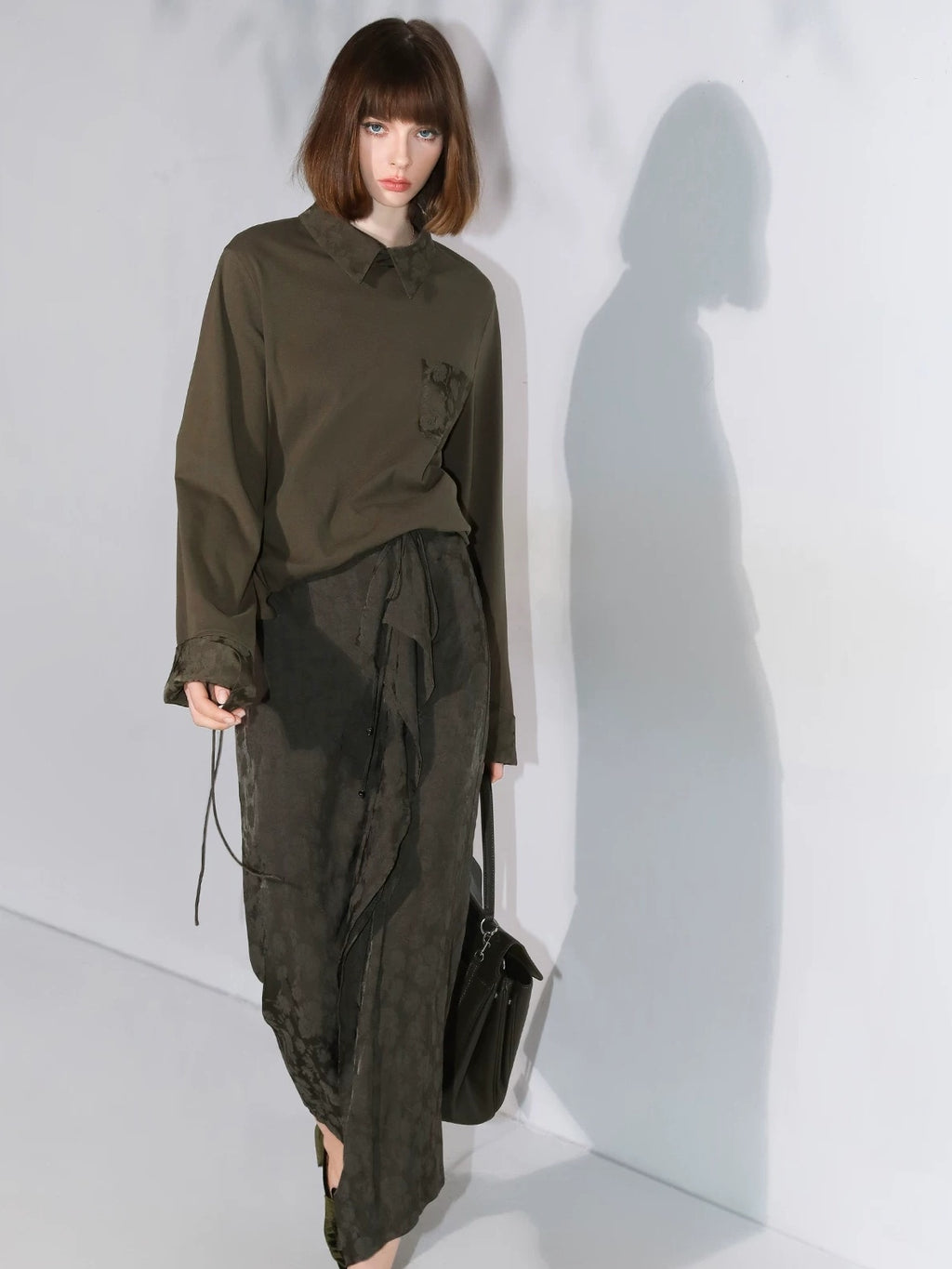 COCOBELLA Soft Cotton Blend Jacquard Chest Pocket Straight Fit Office Long Sleeve Shirts