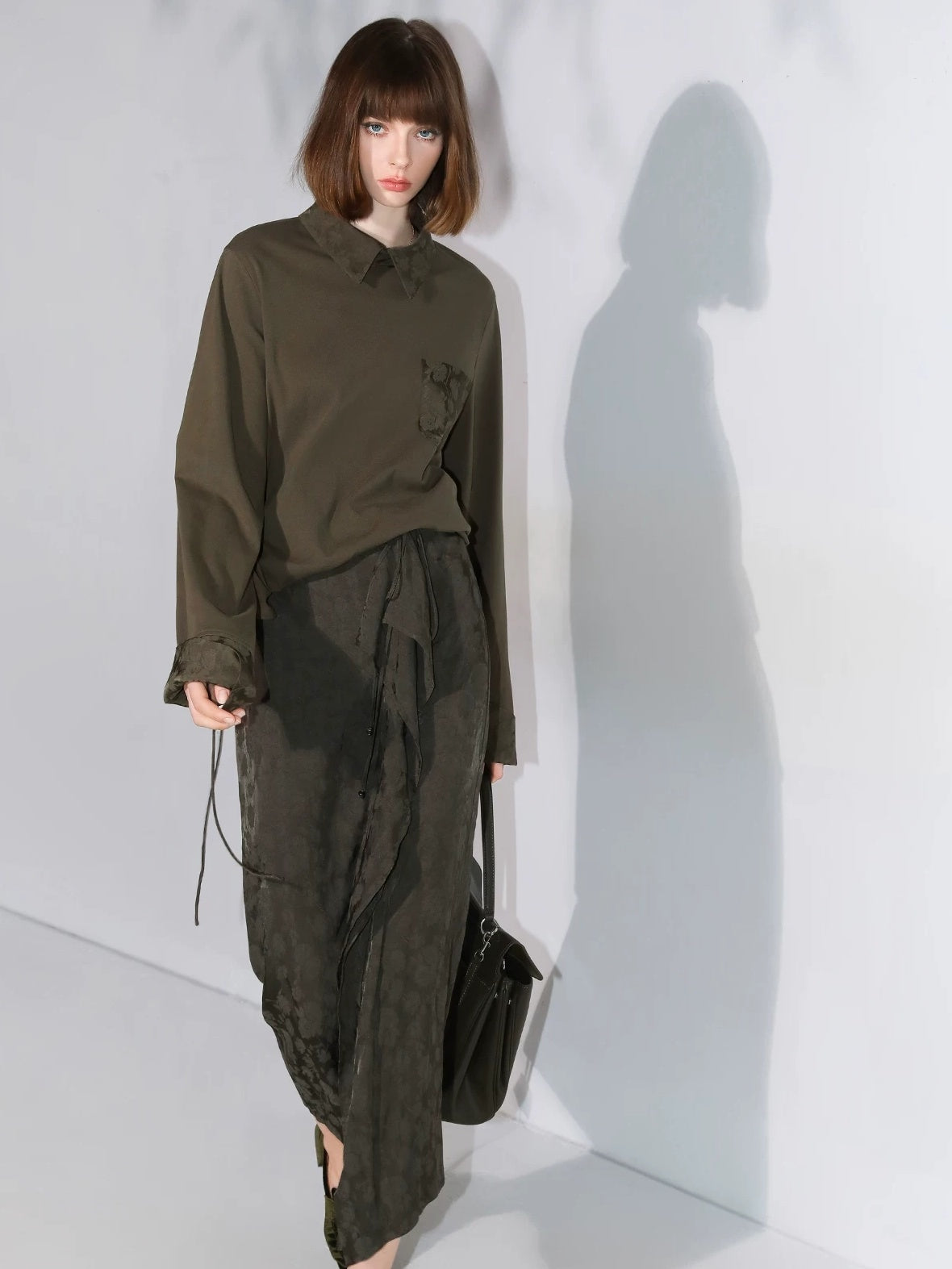 COCOBELLA Soft Cotton Blend Jacquard Chest Pocket Straight Fit Office Long Sleeve Shirts