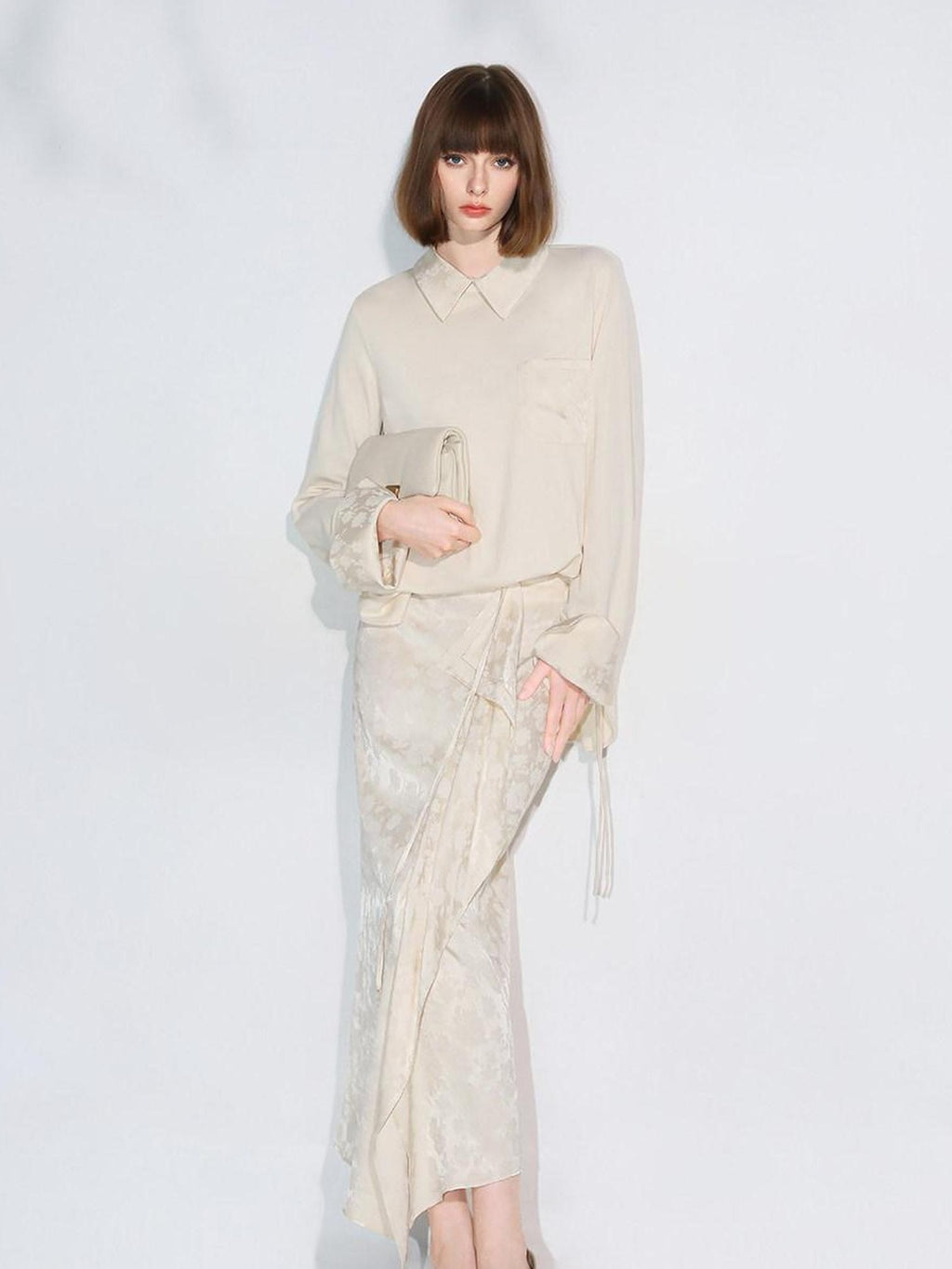 COCOBELLA Soft Cotton Blend Jacquard Chest Pocket Straight Fit Office Long Sleeve Shirts