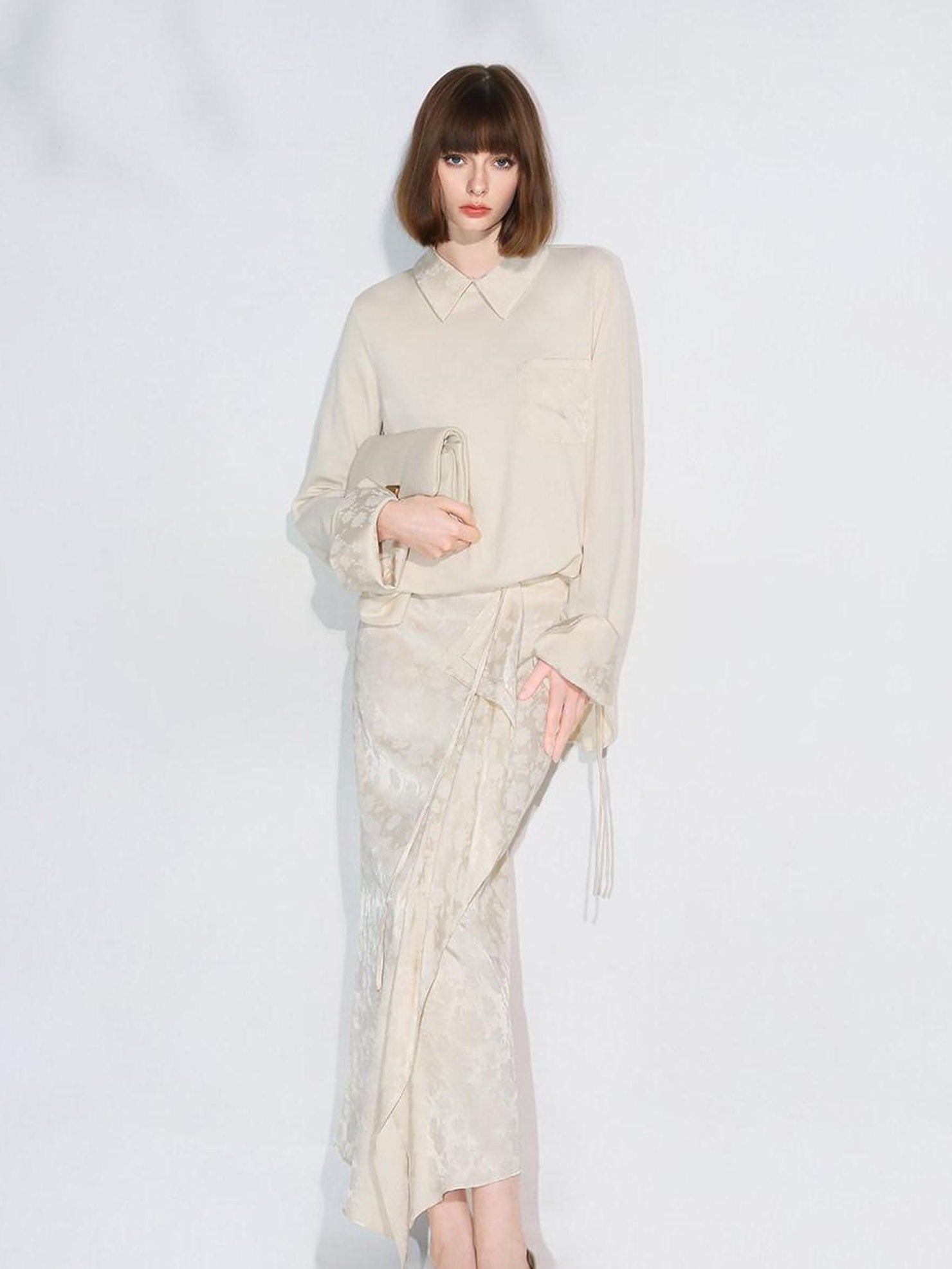 COCOBELLA Soft Cotton Blend Jacquard Chest Pocket Straight Fit Office Long Sleeve Shirts