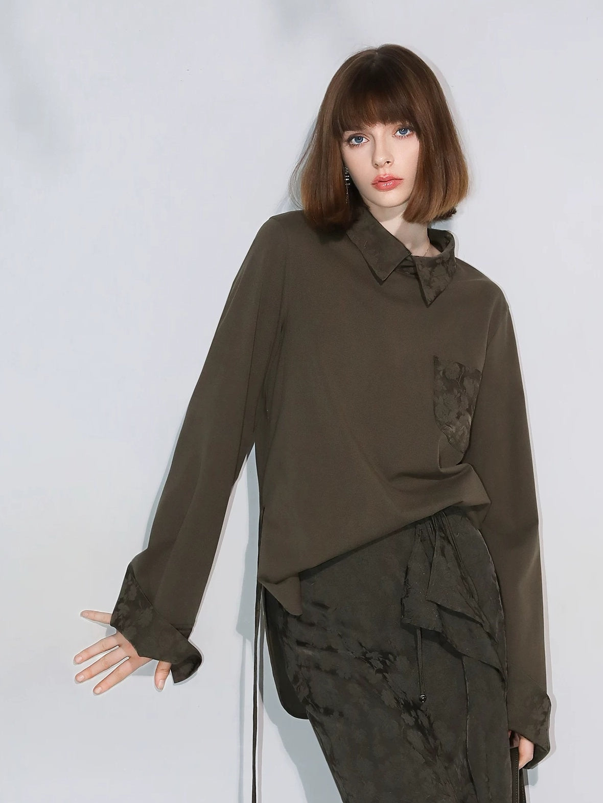 COCOBELLA Soft Cotton Blend Jacquard Chest Pocket Straight Fit Office Long Sleeve Shirts