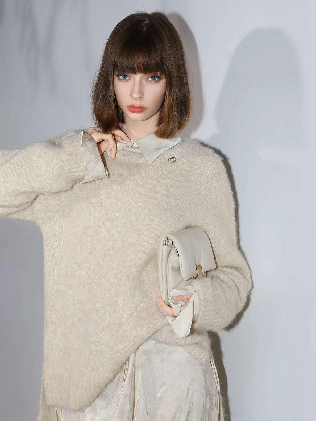 COCOBELLA Soft Cotton Blend Jacquard Chest Pocket Straight Fit Office Long Sleeve Shirts