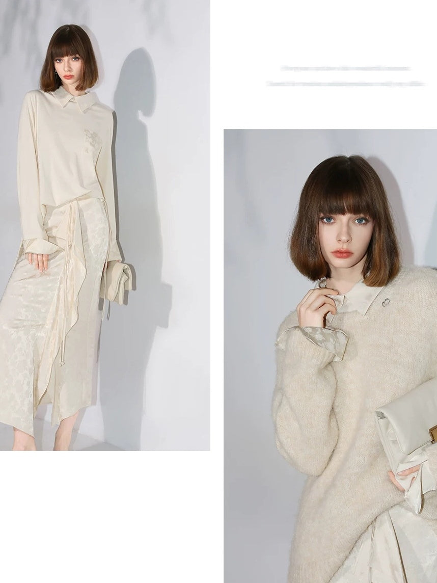 COCOBELLA Soft Cotton Blend Jacquard Chest Pocket Straight Fit Office Long Sleeve Shirts