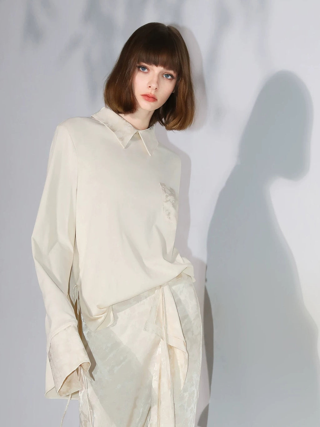 COCOBELLA Soft Cotton Blend Jacquard Chest Pocket Straight Fit Office Long Sleeve Shirts