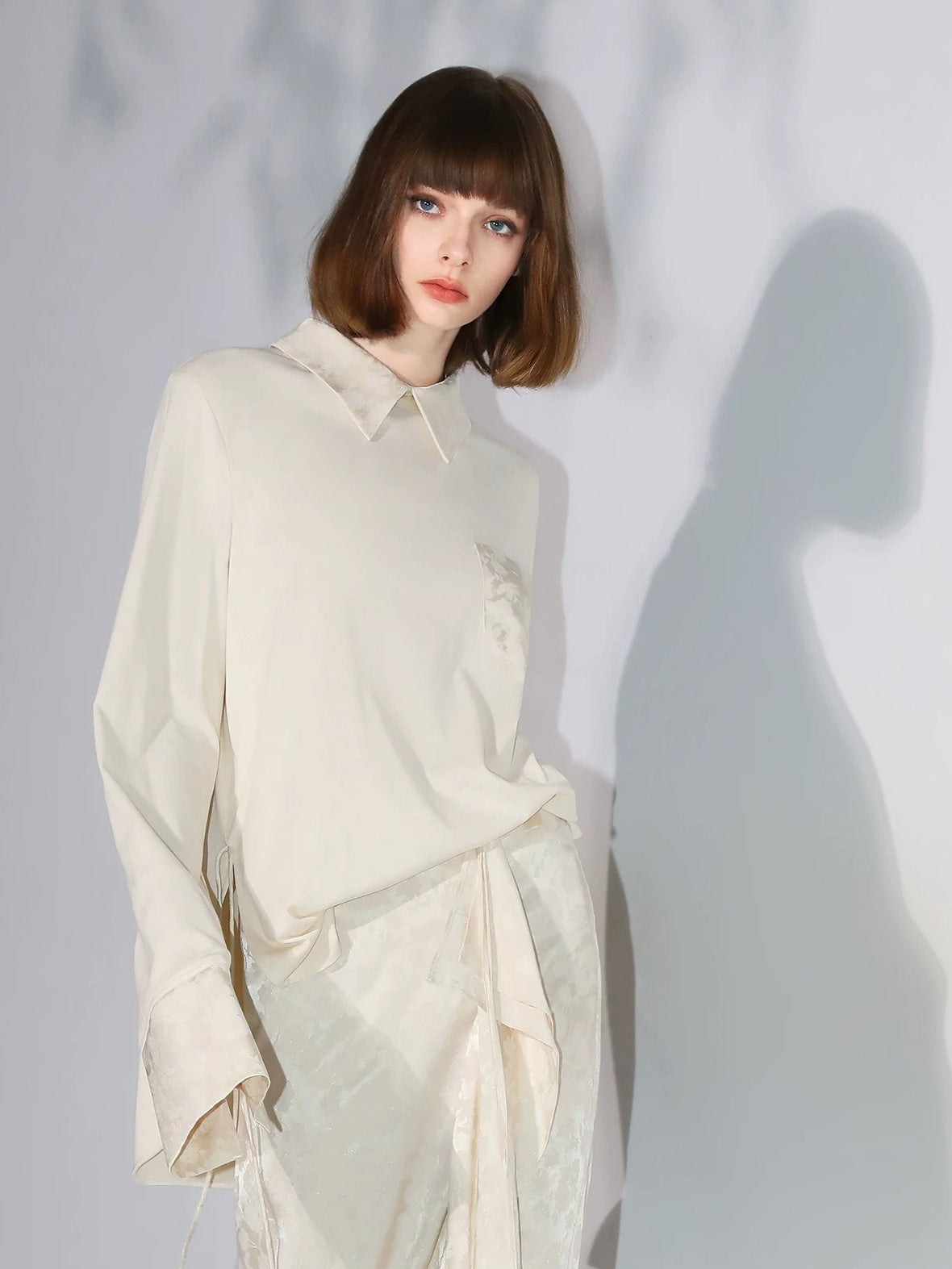 COCOBELLA Soft Cotton Blend Jacquard Chest Pocket Straight Fit Office Long Sleeve Shirts