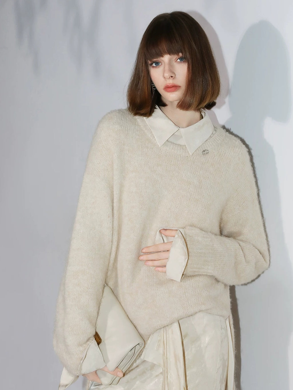 COCOBELLA Soft Cotton Blend Jacquard Chest Pocket Straight Fit Office Long Sleeve Shirts