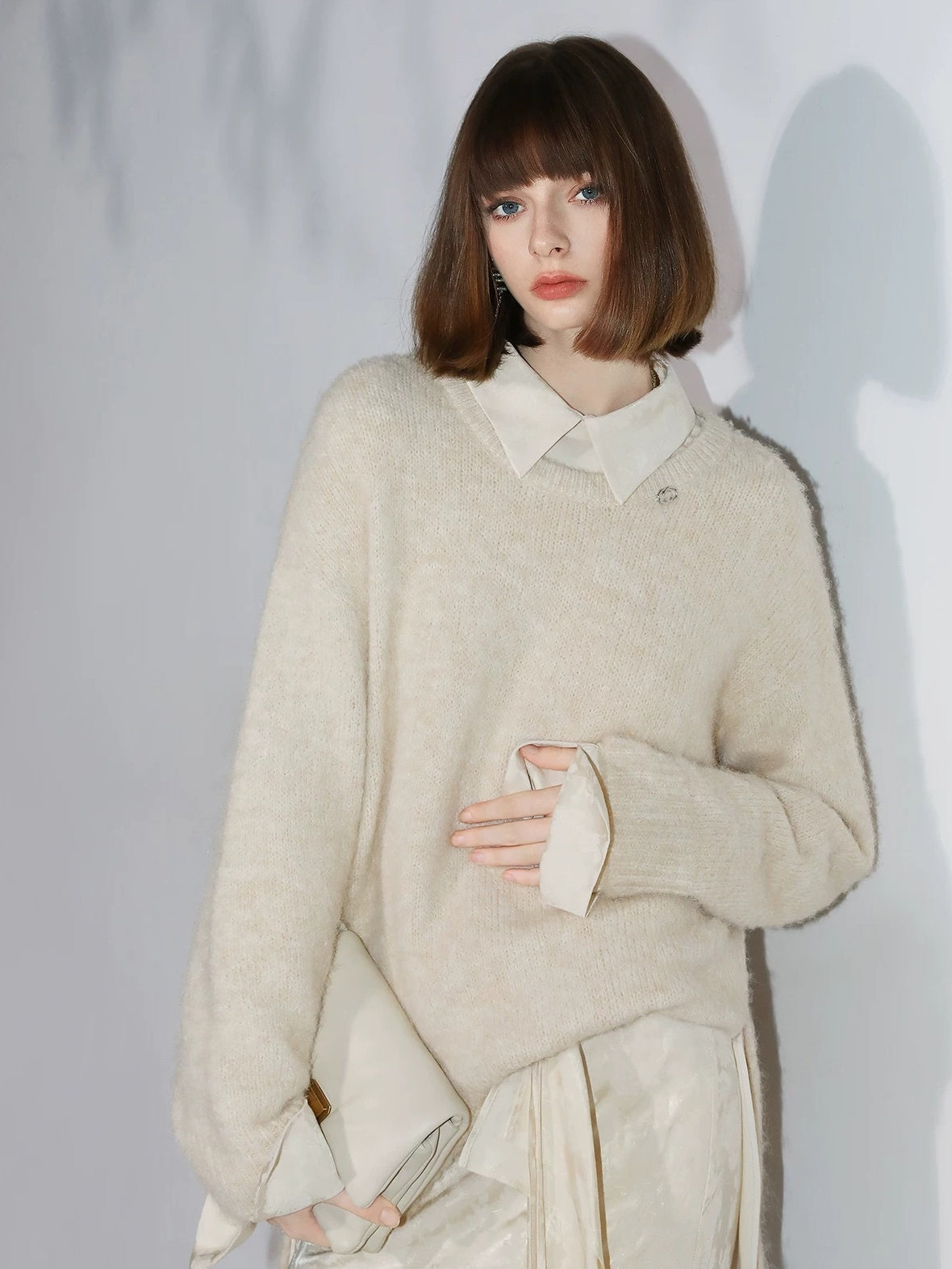 COCOBELLA Soft Cotton Blend Jacquard Chest Pocket Straight Fit Office Long Sleeve Shirts