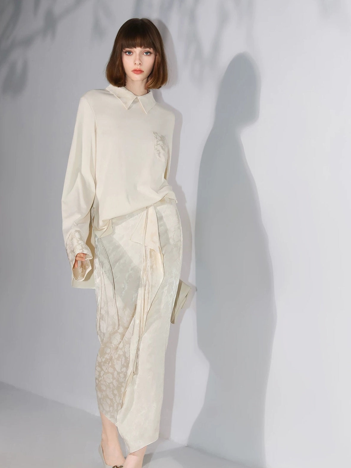 COCOBELLA Soft Cotton Blend Jacquard Chest Pocket Straight Fit Office Long Sleeve Shirts