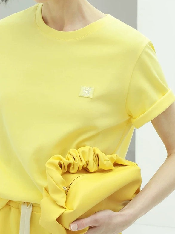 COCOBELLA Soft Cotton Blend Minimal Commuter Straight Fit 3D Detail Short Sleeve T-Shirts