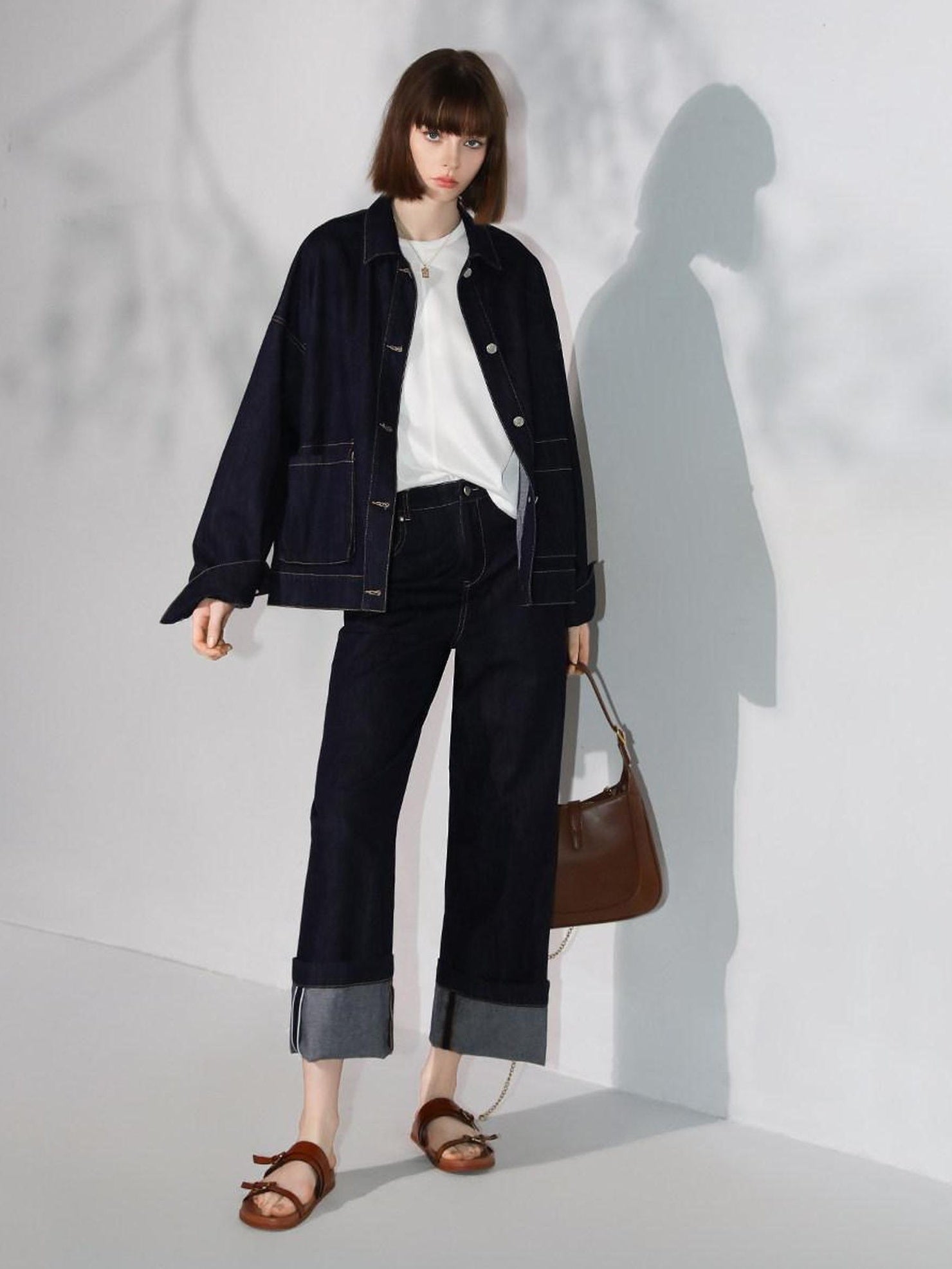 COCOBELLA Soft Cotton Blend Natural Waist Wide Leg Relaxed Fit Dark Indigo Women Pants