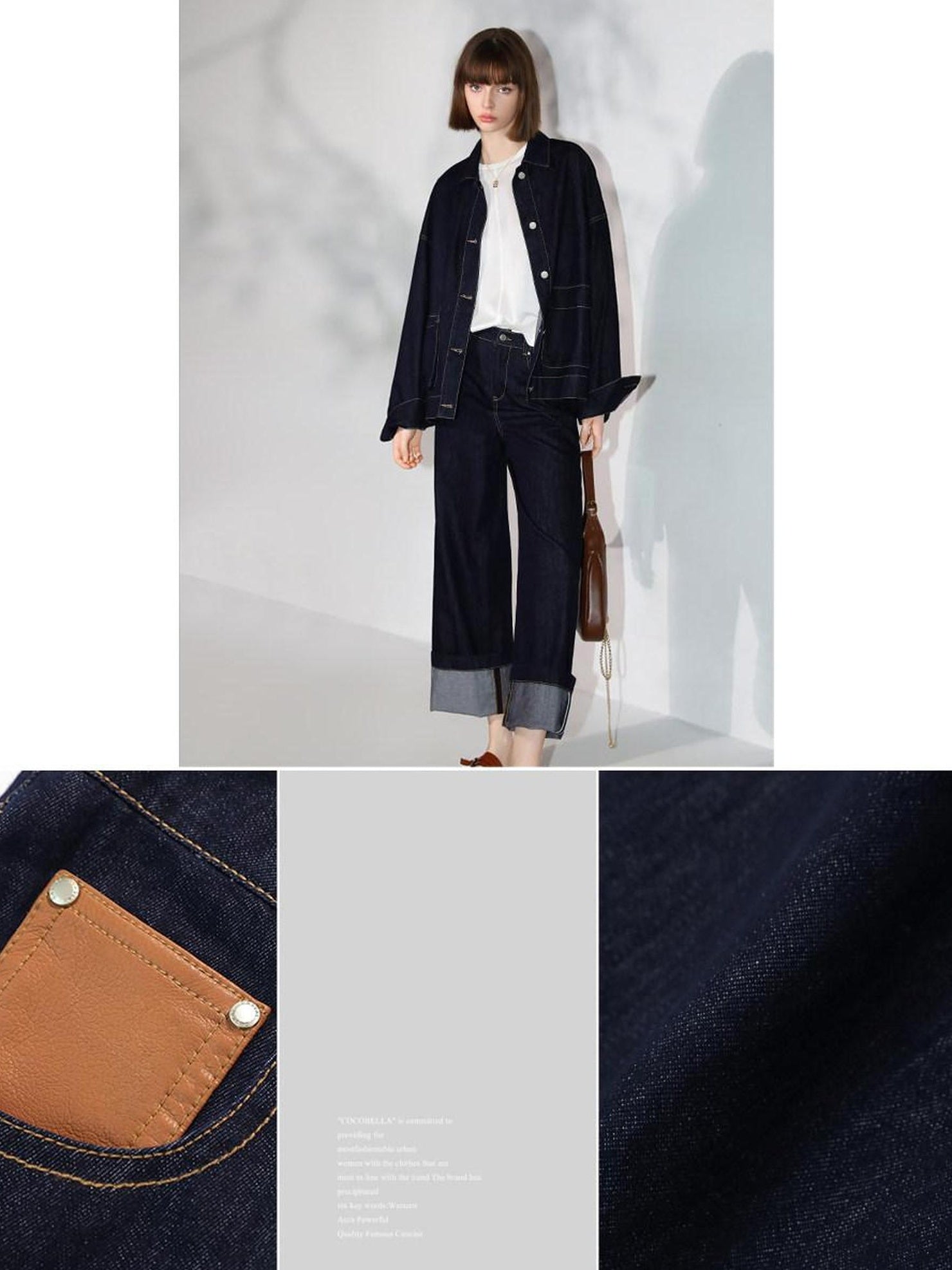 COCOBELLA Soft Cotton Blend Natural Waist Wide Leg Relaxed Fit Dark Indigo Women Pants