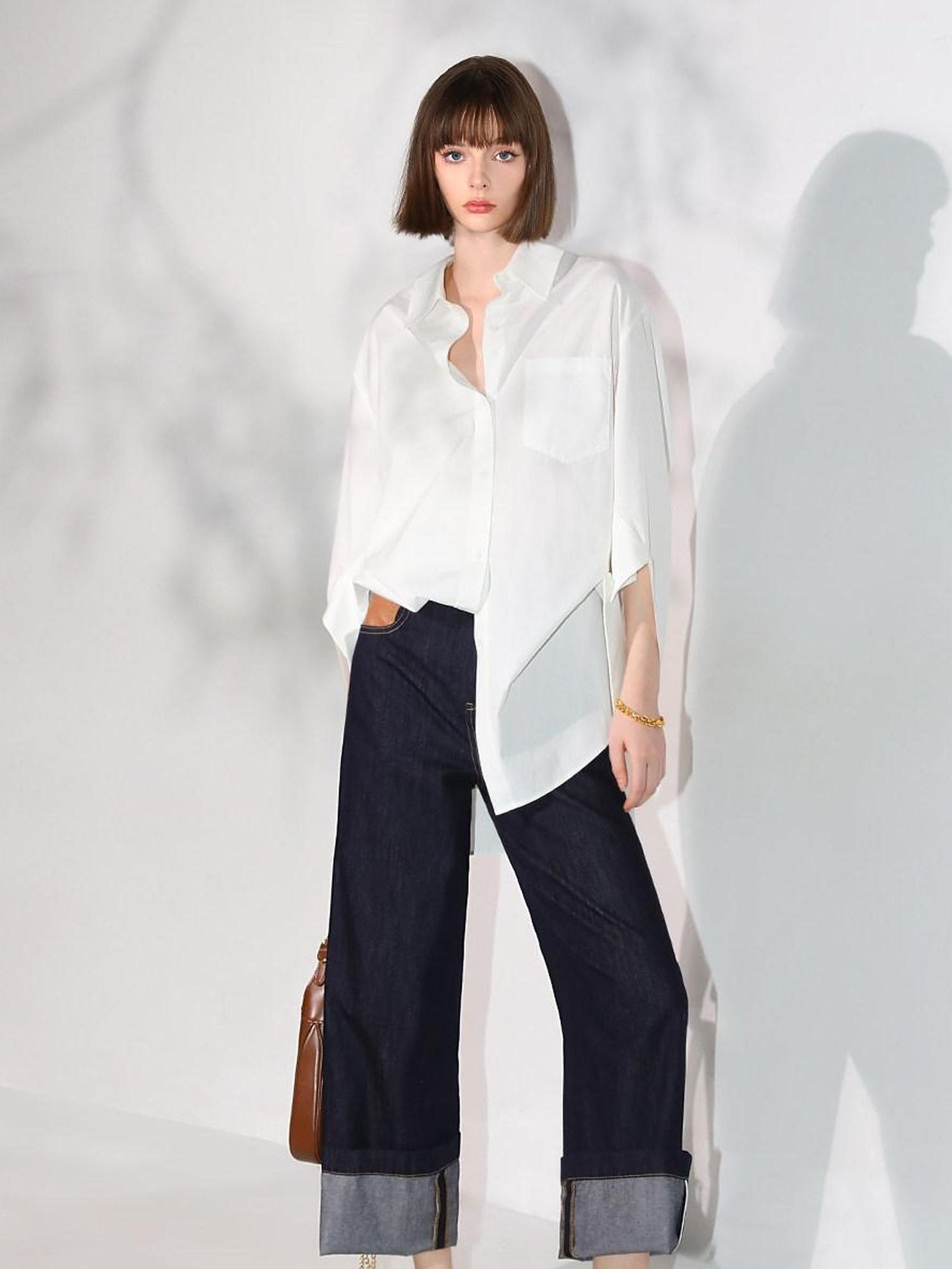 COCOBELLA Soft Cotton Blend Natural Waist Wide Leg Relaxed Fit Dark Indigo Women Pants