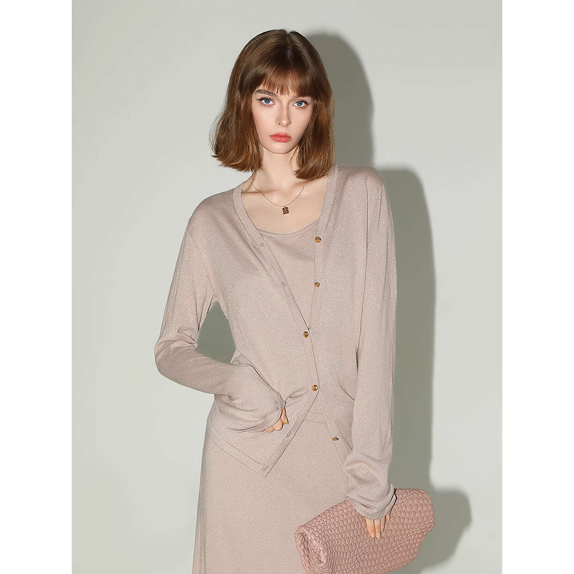 COCOBELLA_Soft_Cotton_Lurex_Button_Pocket_Straight_Ladylike_Long_Sleeve_Collared_Shirts_MISSTT