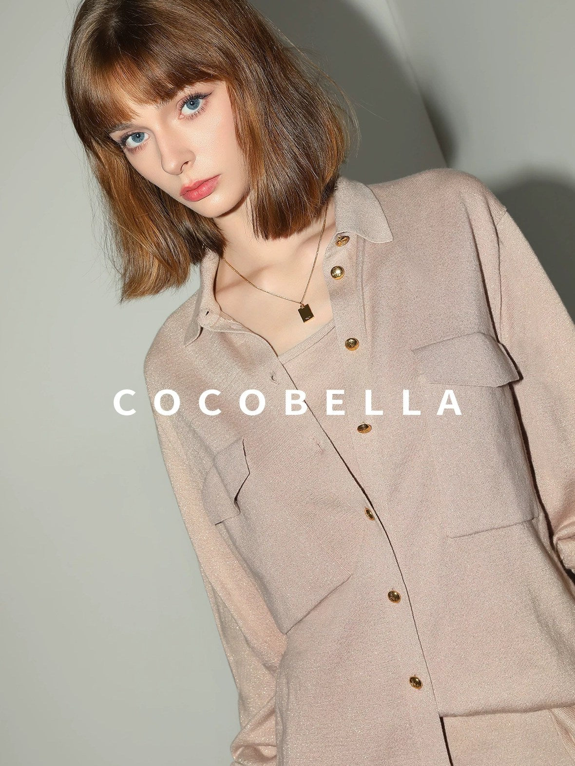 COCOBELLA Soft Cotton Lurex Button Pocket Straight Ladylike Long Sleeve Collared Shirts
