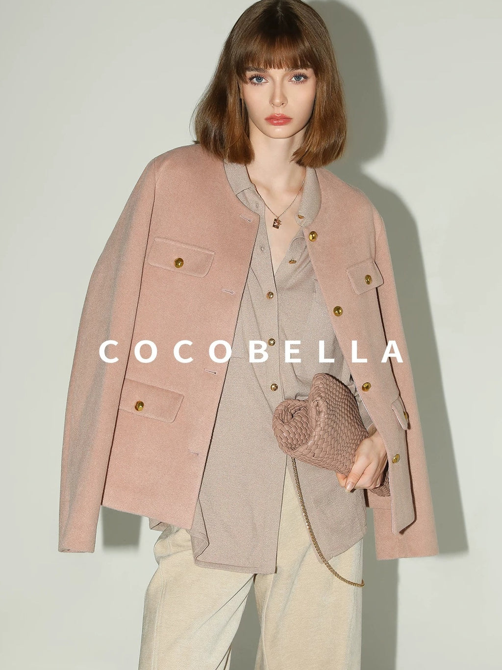 COCOBELLA Soft Cotton Lurex Button Pocket Straight Ladylike Long Sleeve Collared Shirts