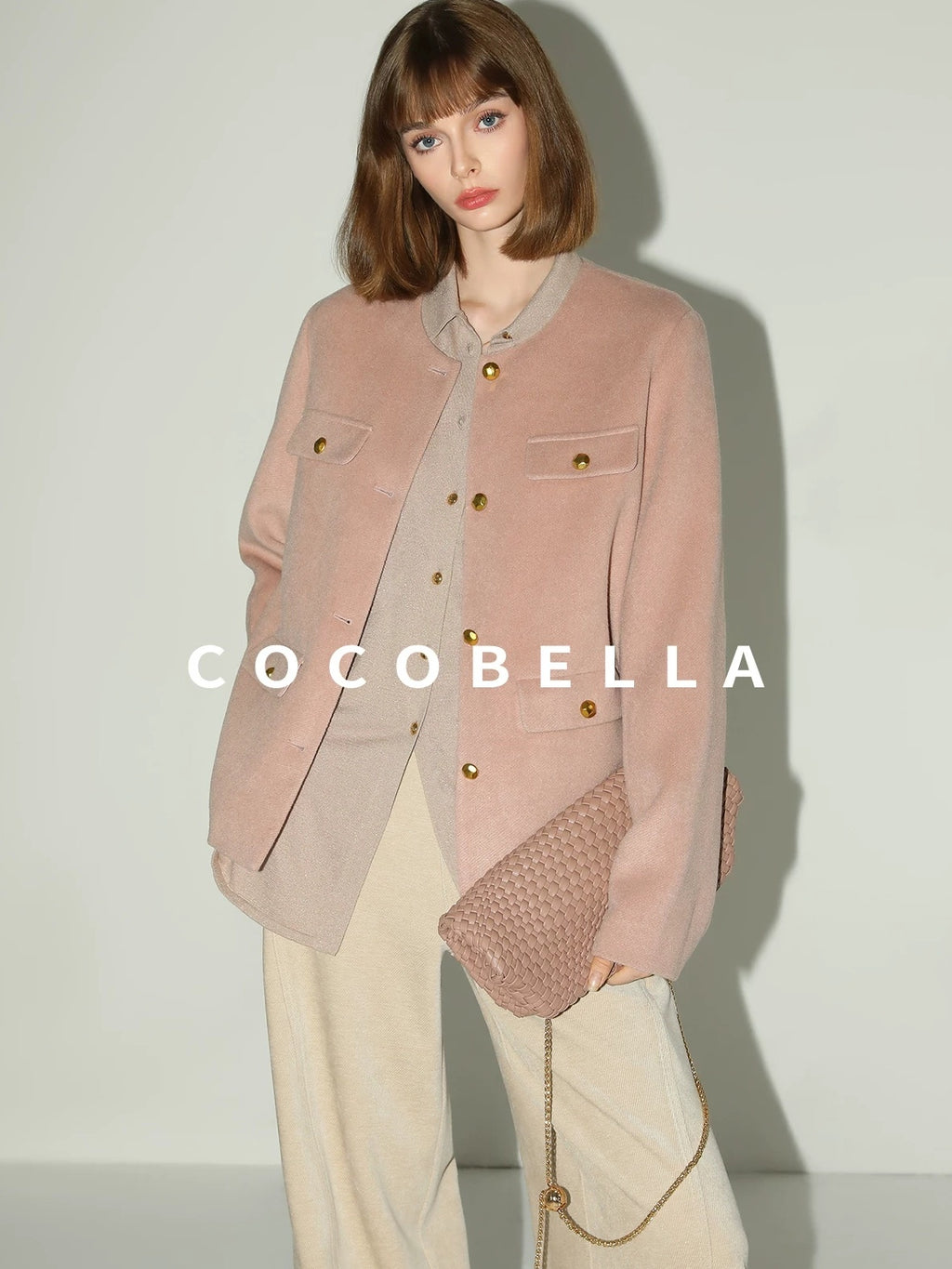 COCOBELLA Soft Cotton Lurex Button Pocket Straight Ladylike Long Sleeve Collared Shirts