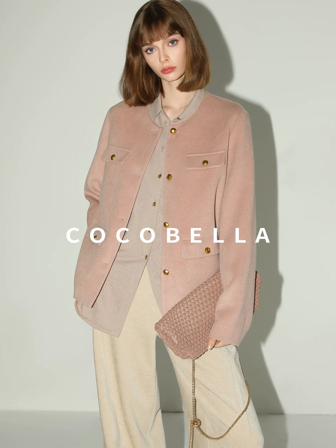 COCOBELLA Soft Cotton Lurex Button Pocket Straight Ladylike Long Sleeve Collared Shirts