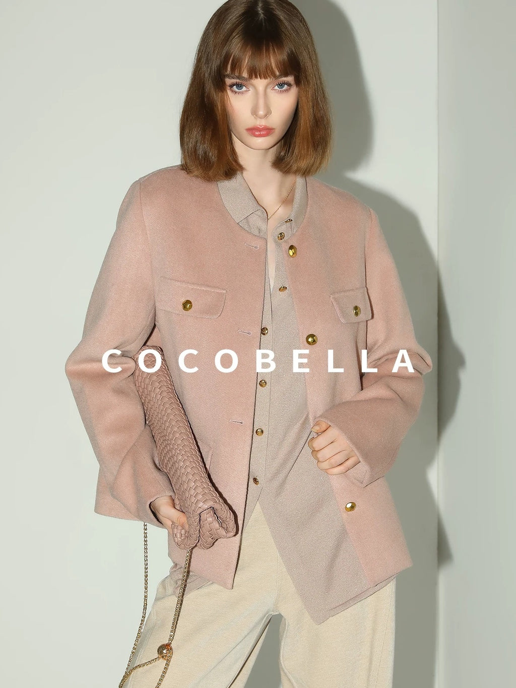 COCOBELLA Soft Cotton Lurex Button Pocket Straight Ladylike Long Sleeve Collared Shirts