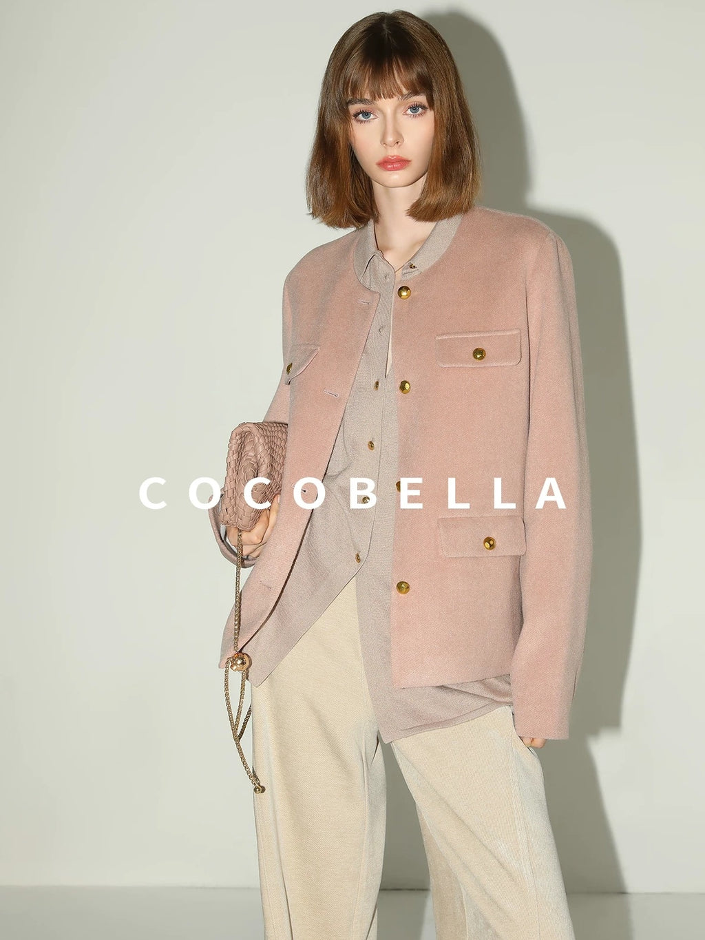 COCOBELLA Soft Cotton Lurex Button Pocket Straight Ladylike Long Sleeve Collared Shirts