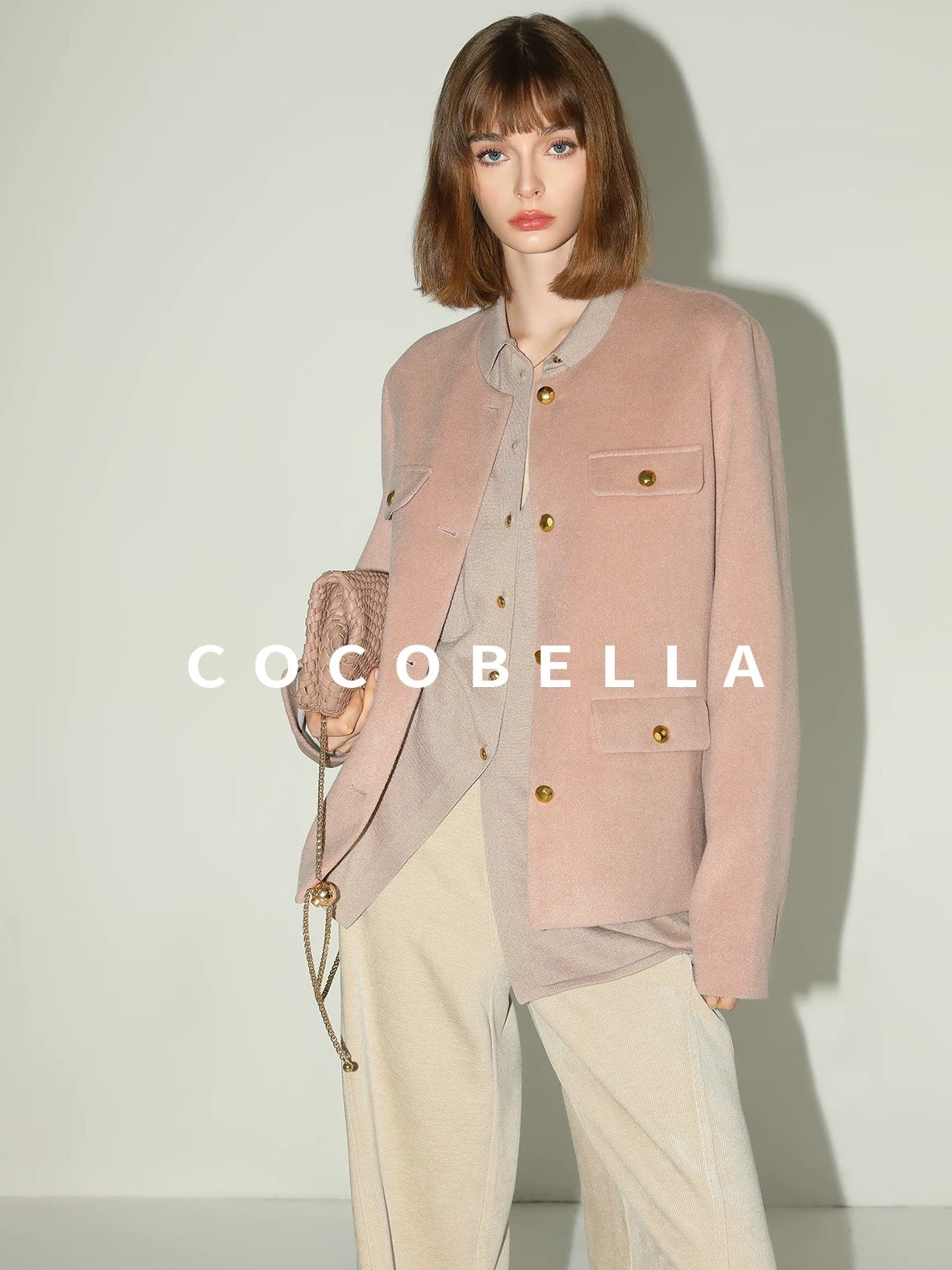 COCOBELLA Soft Cotton Lurex Button Pocket Straight Ladylike Long Sleeve Collared Shirts