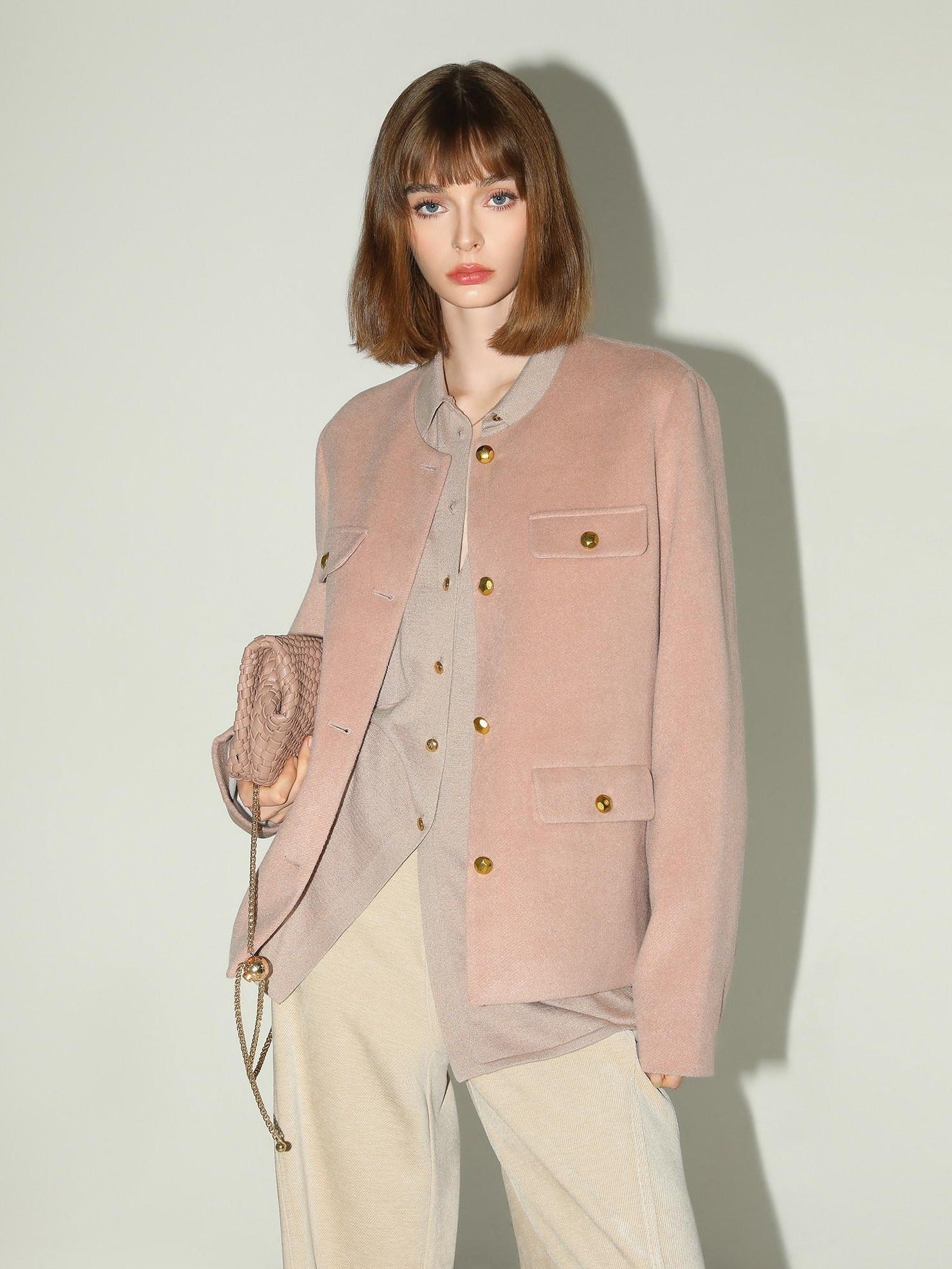 COCOBELLA Soft Cotton Lurex Button Pocket Straight Ladylike Long Sleeve Collared Shirts