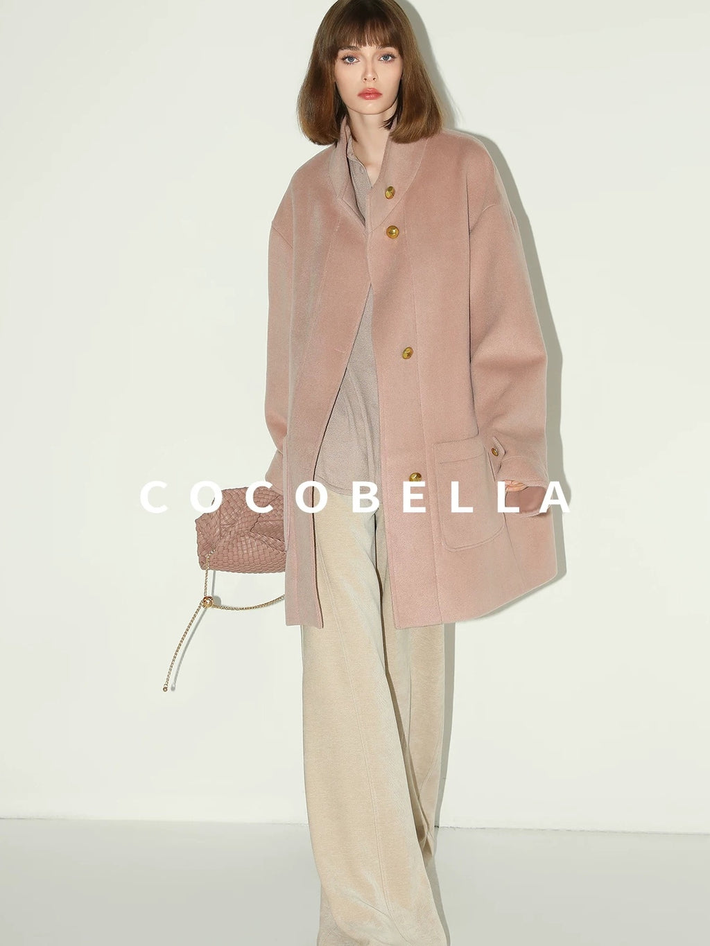 COCOBELLA Soft Cotton Lurex Button Pocket Straight Ladylike Long Sleeve Collared Shirts