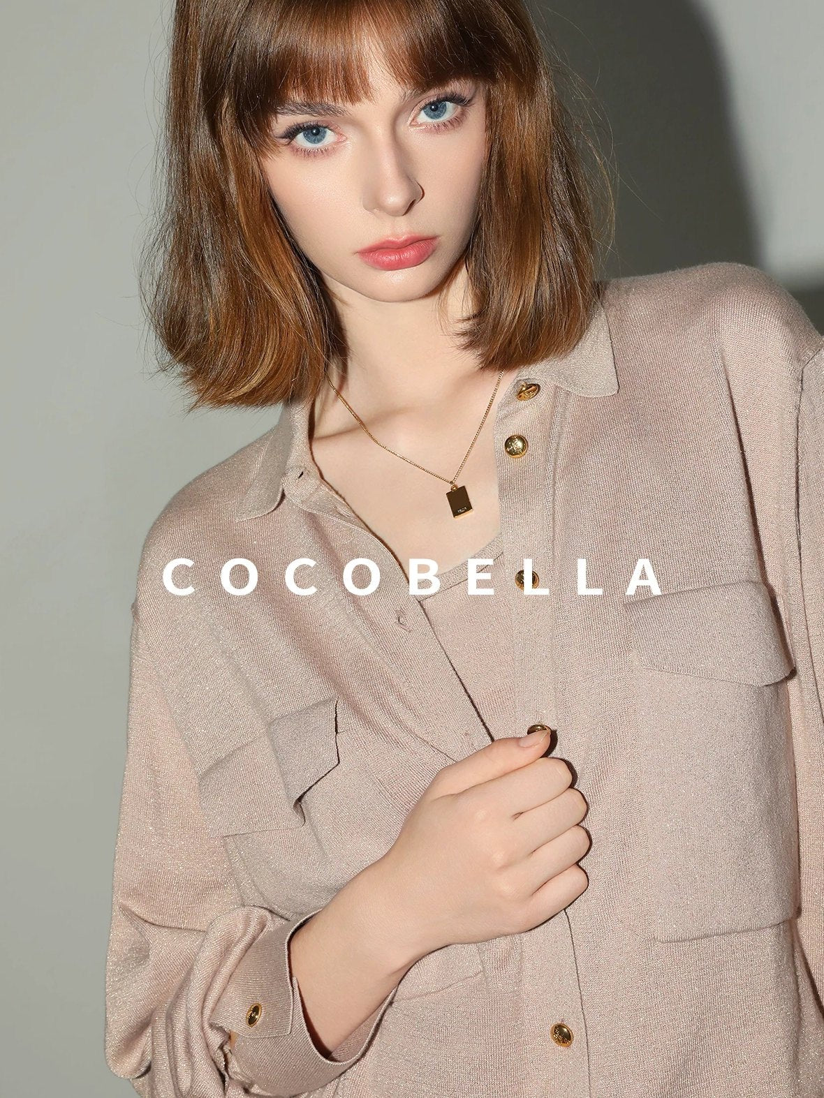 COCOBELLA Soft Cotton Lurex Button Pocket Straight Ladylike Long Sleeve Collared Shirts