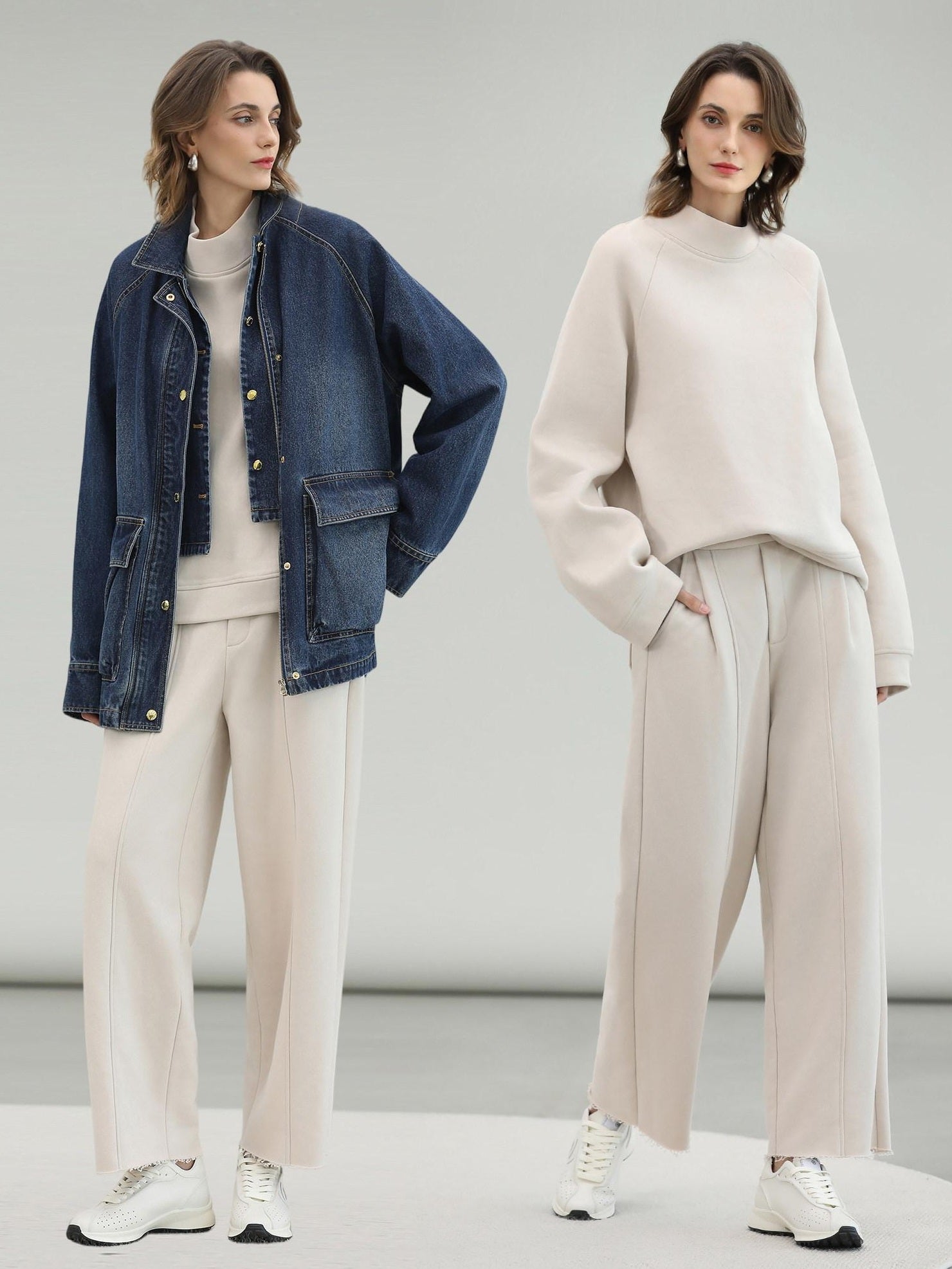 COCOBELLA Soft Cotton Rich Straight Fit Mock Neck Long Sleeve Workwear Knit Sweatshirts