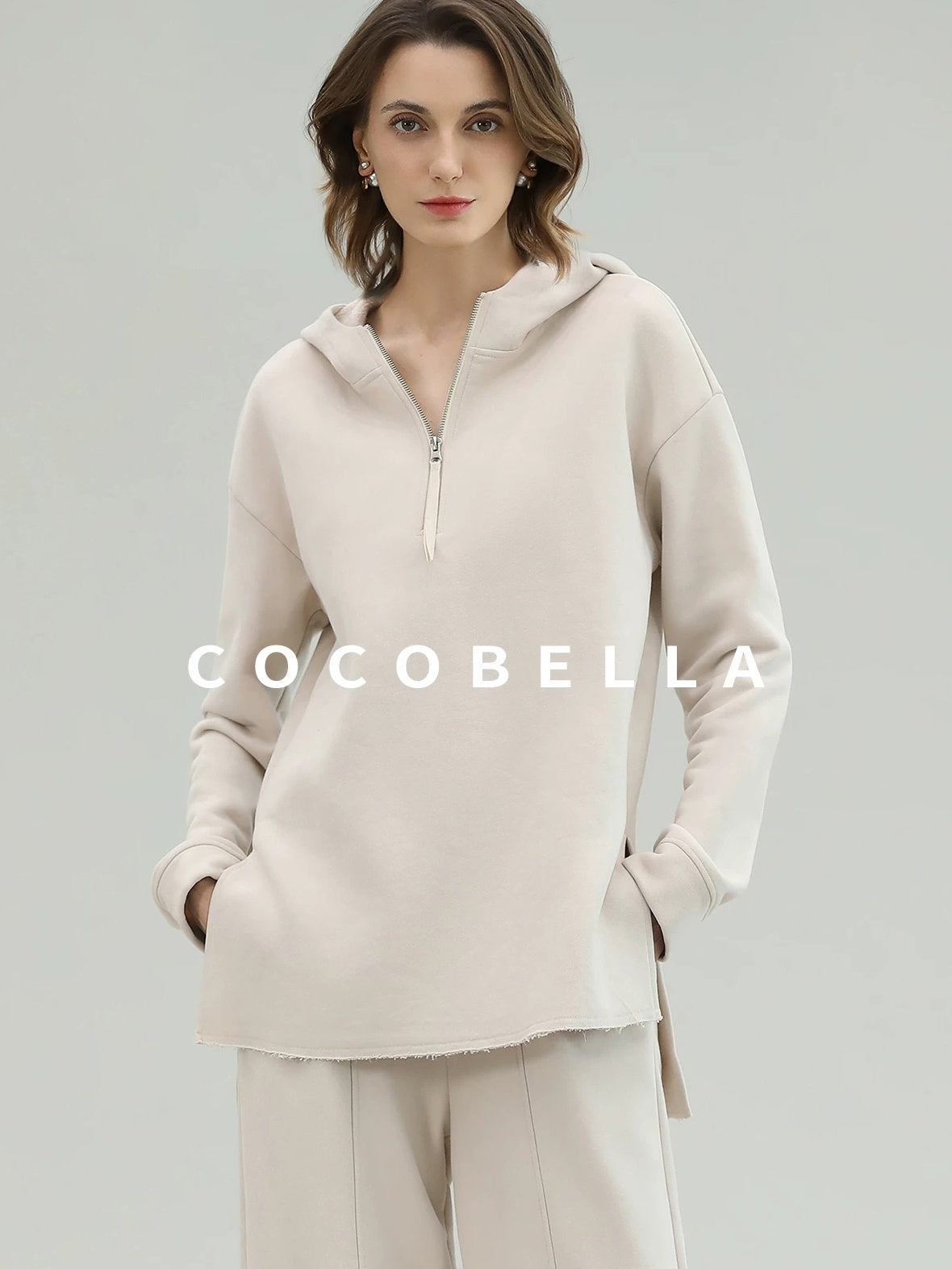COCOBELLA Soft Cotton Rich Straight Fit Mock Neck Long Sleeve Workwear Knit Sweatshirts