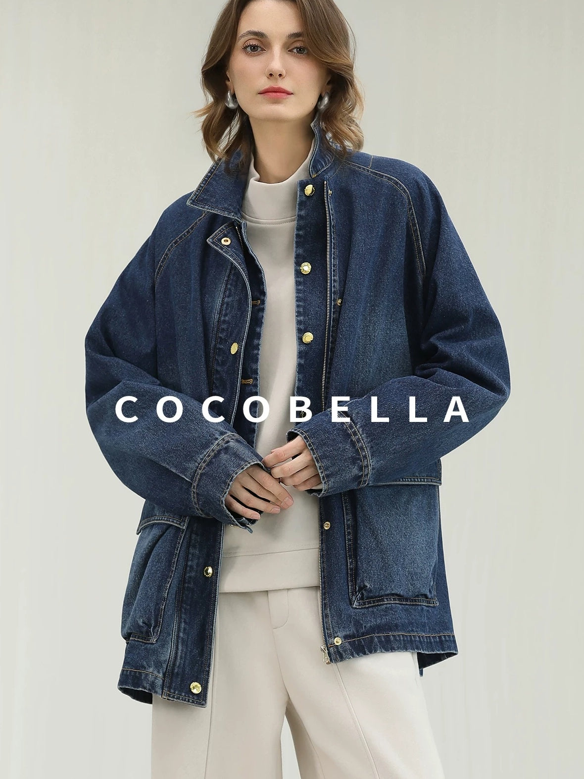 COCOBELLA Soft Cotton Rich Straight Fit Mock Neck Long Sleeve Workwear Knit Sweatshirts