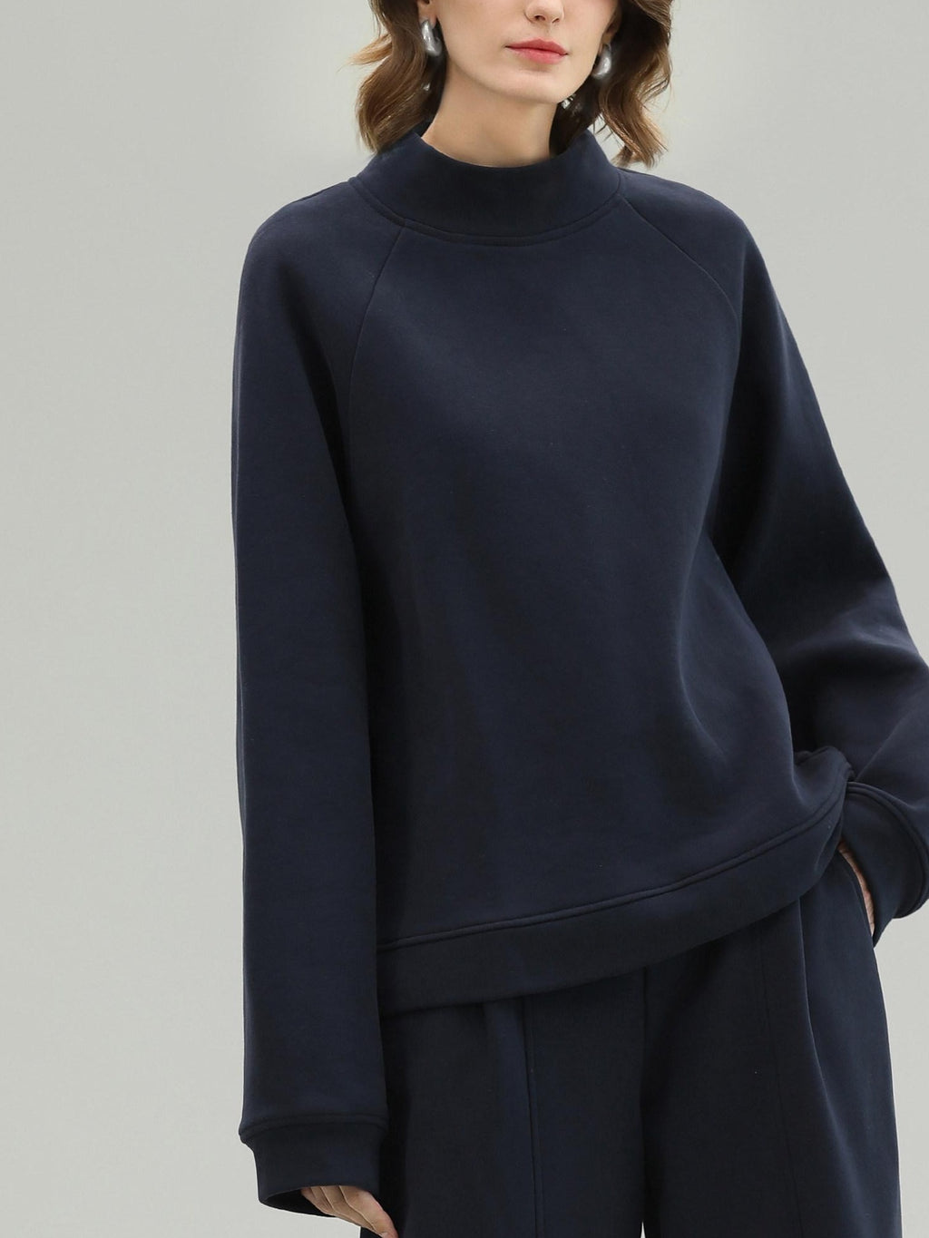 COCOBELLA Soft Cotton Rich Straight Fit Mock Neck Long Sleeve Workwear Knit Sweatshirts