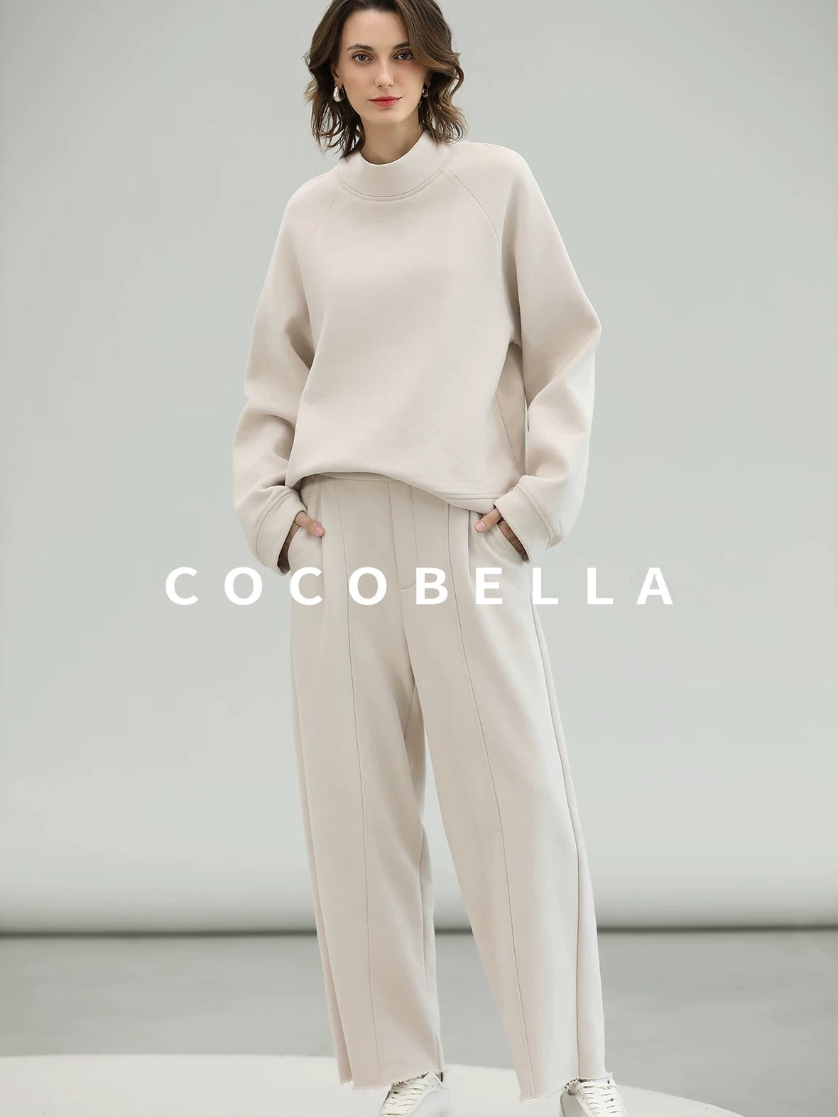 COCOBELLA Soft Cotton Rich Straight Fit Mock Neck Long Sleeve Workwear Knit Sweatshirts