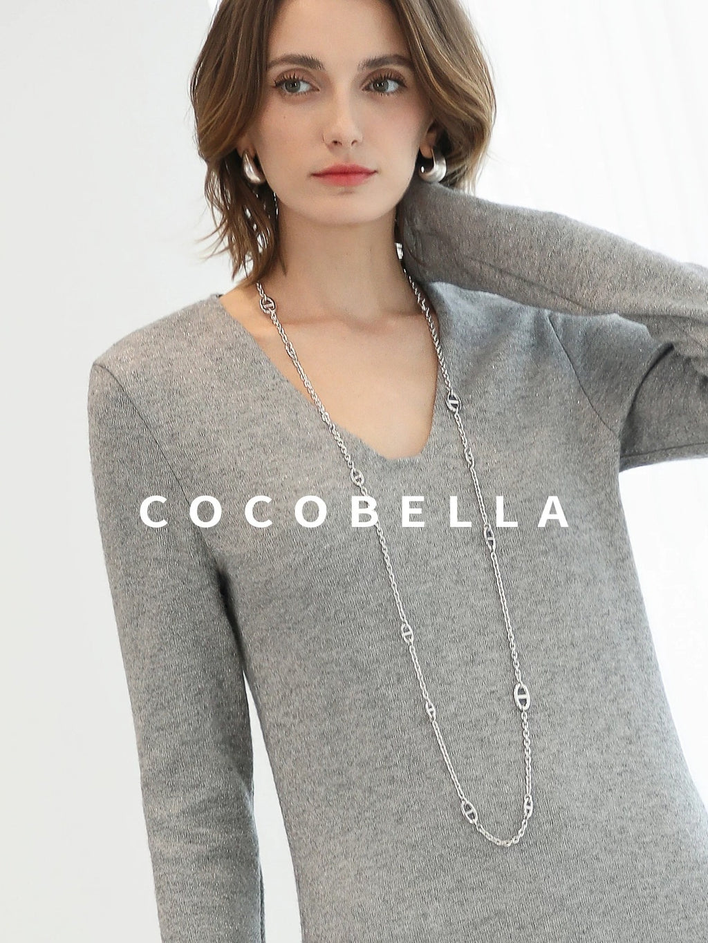 COCOBELLA Soft Elegant V Neck Slim Fit Knitted Long Sleeve Women City Commute Dresses