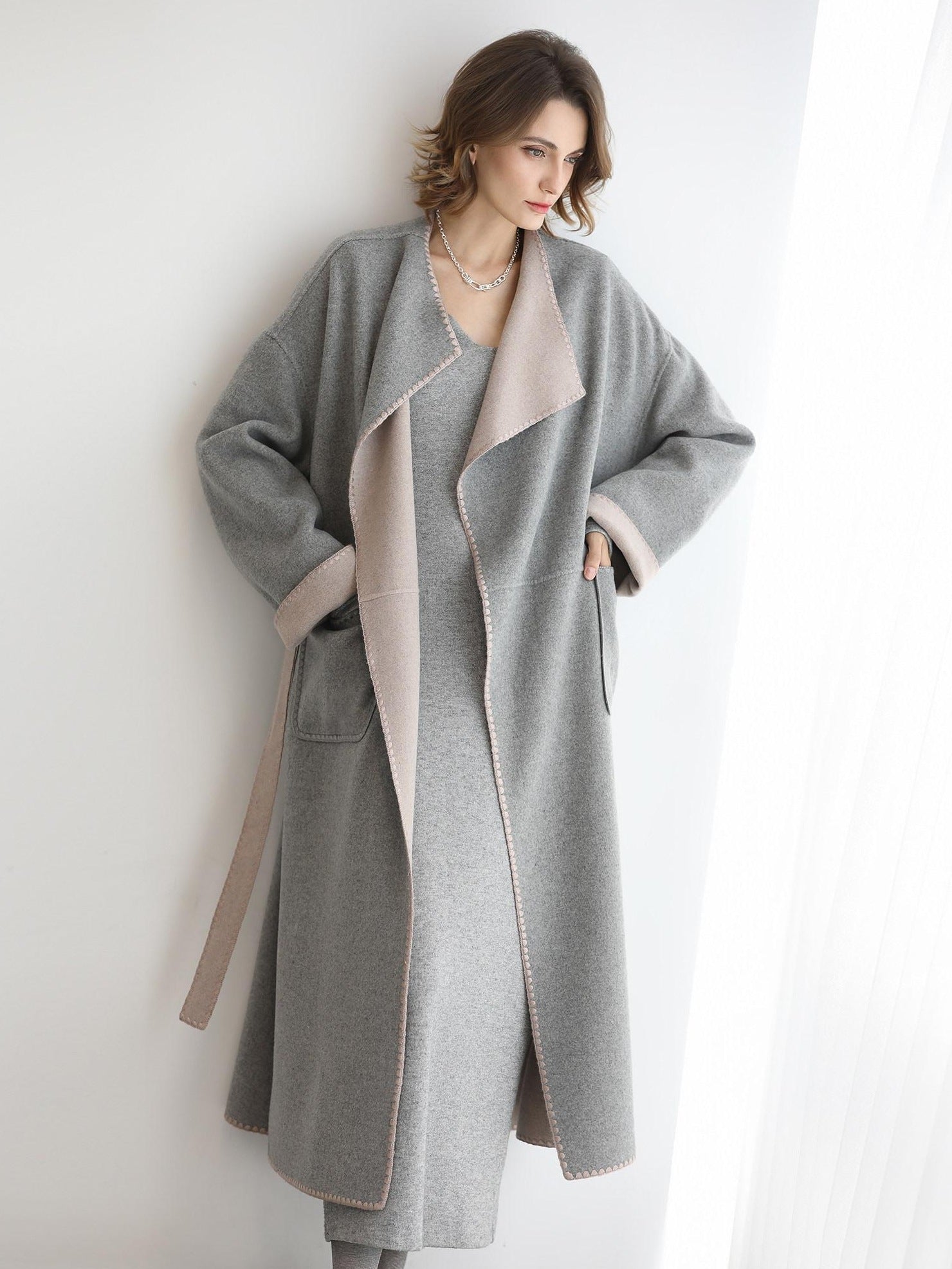 COCOBELLA Soft Elegant V Neck Slim Fit Knitted Long Sleeve Women City Commute Dresses