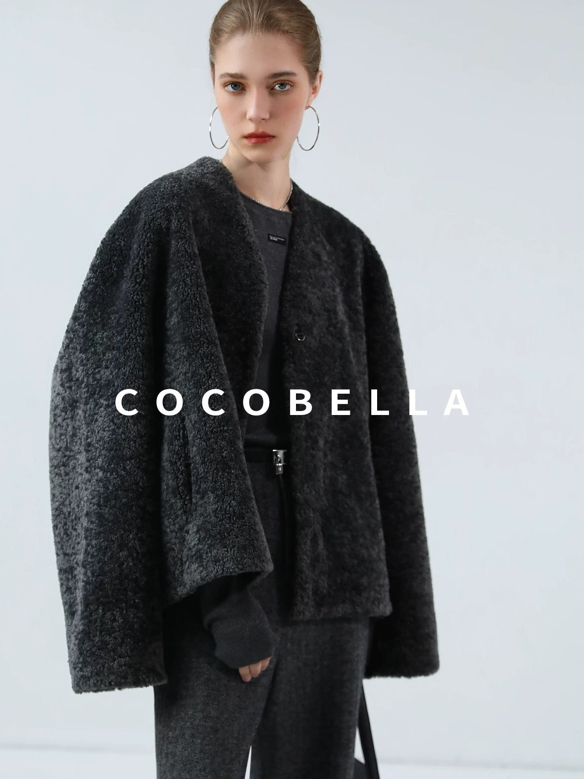 COCOBELLA Soft Faux Fur Cropped Straight Cut Office Alpine Gray Polyester Jackets