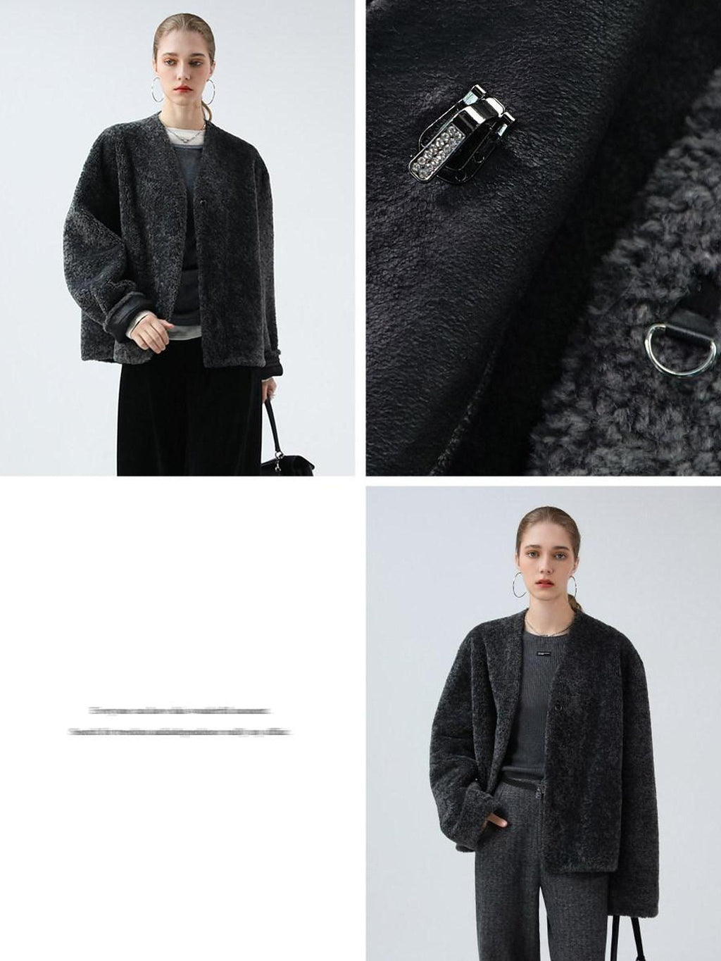 COCOBELLA Soft Faux Fur Cropped Straight Cut Office Alpine Gray Polyester Jackets