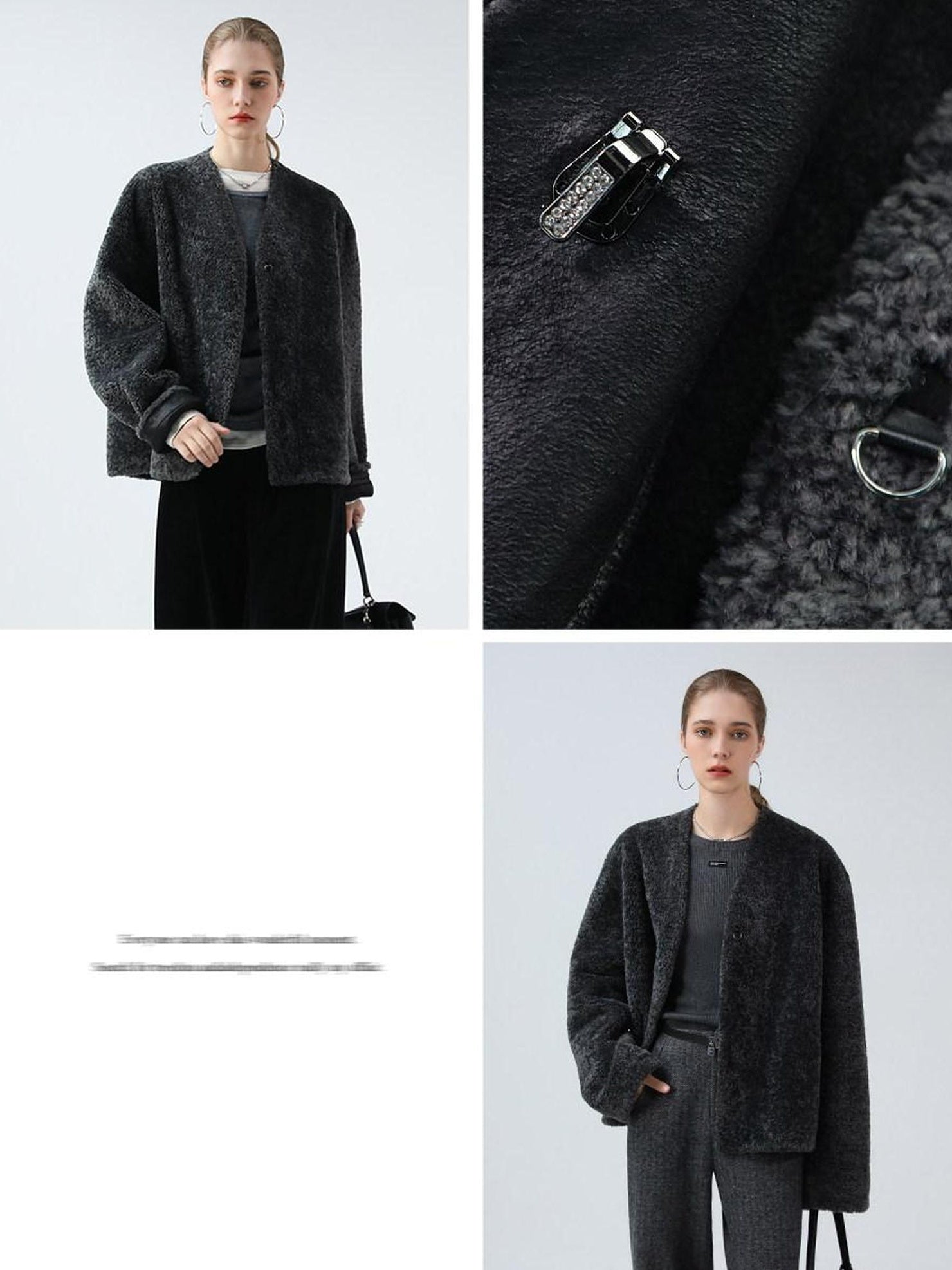 COCOBELLA Soft Faux Fur Cropped Straight Cut Office Alpine Gray Polyester Jackets