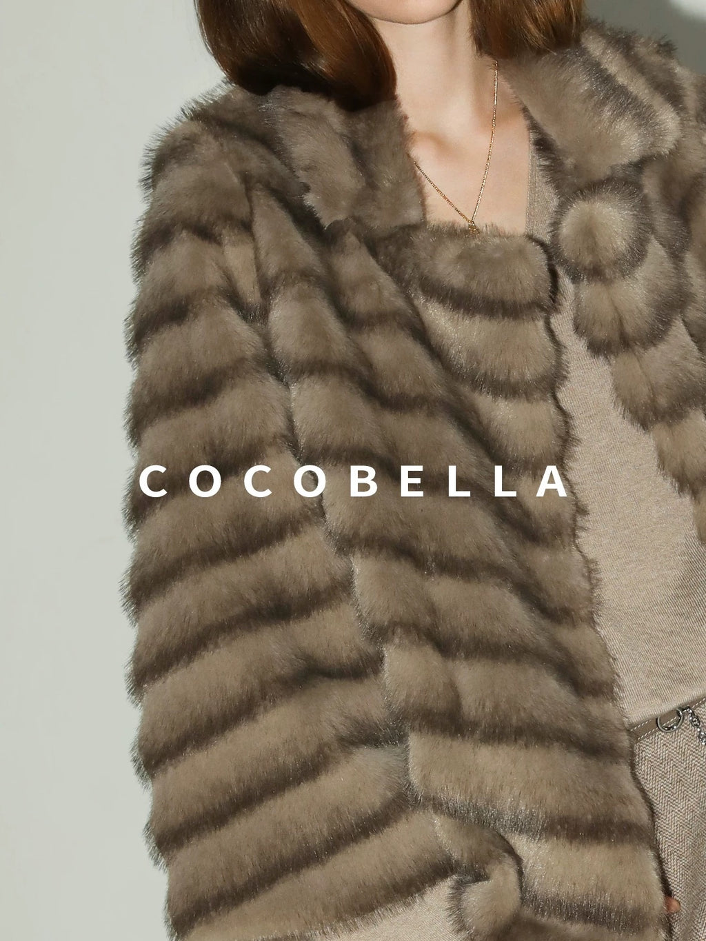 COCOBELLA Soft Faux Fur Horizontal Panel Loose Fit Ladylike Womens Pastel Coats